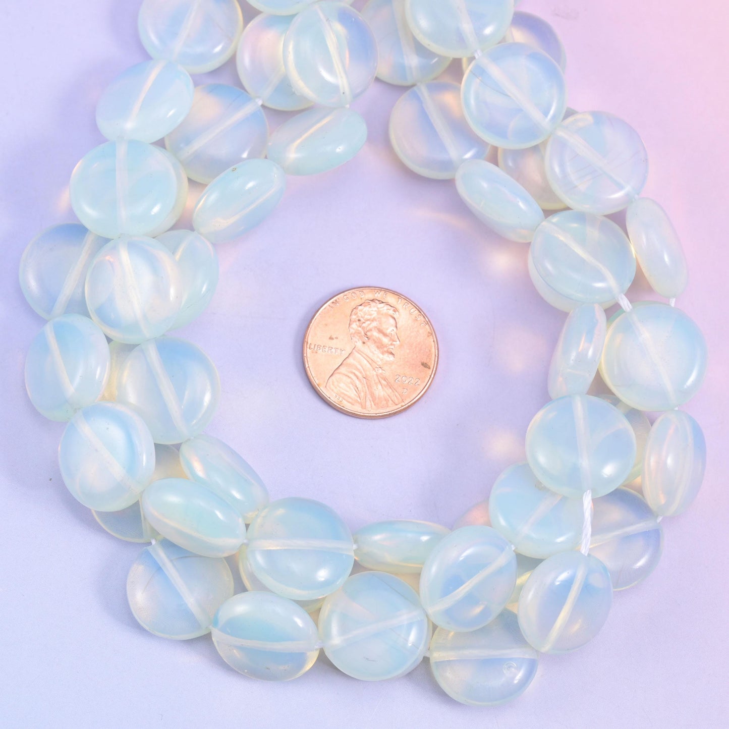 Opalite Smooth Coin Beads Size 15mm Jewelry Making 15 Inch Strand