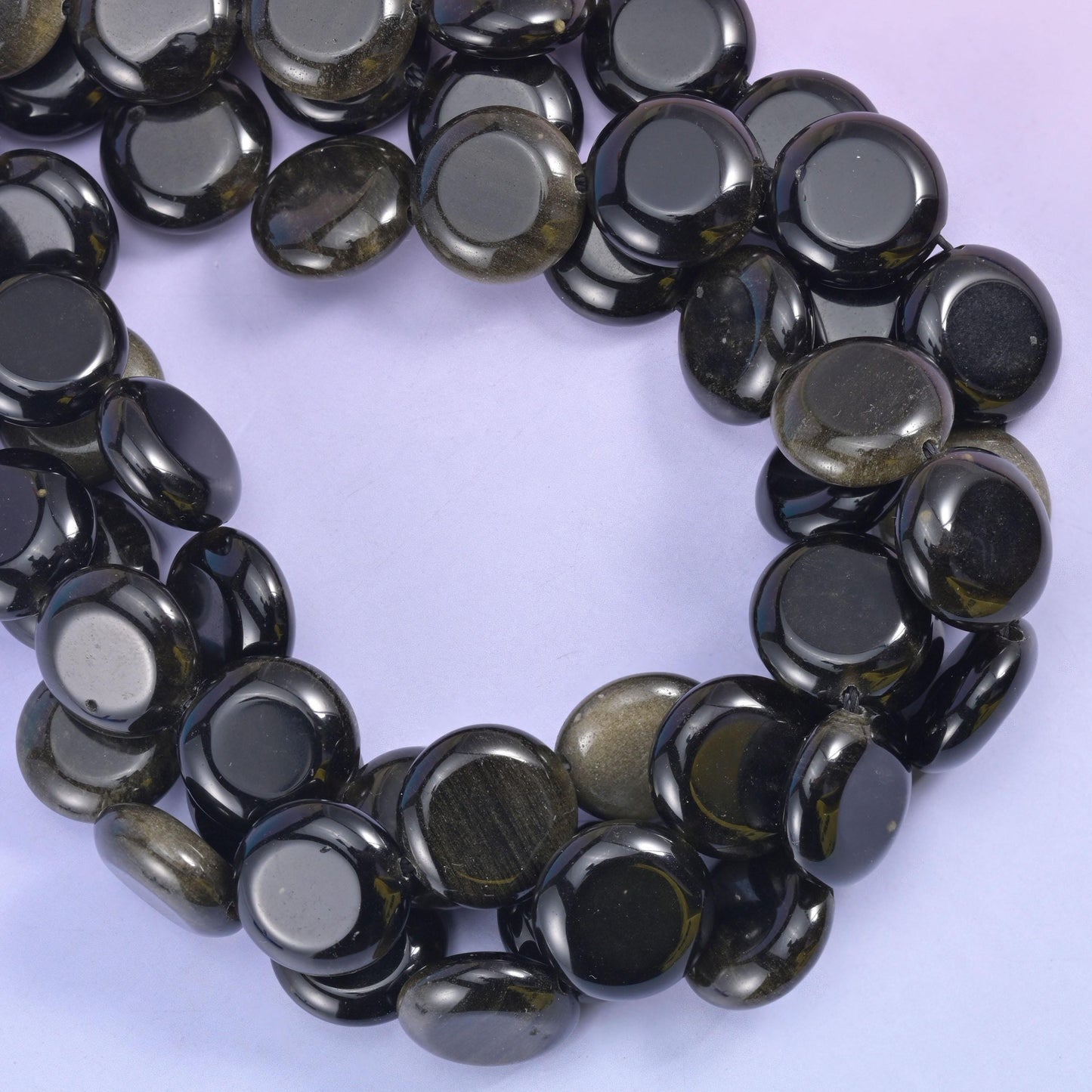 Gold Obsidian Smooth Coin Beads Size 15mm Jewelry Making 15 Inch Strand
