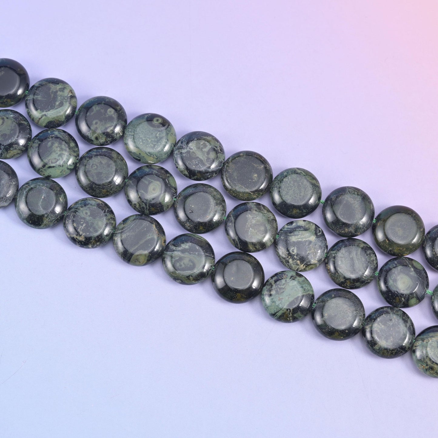 Kambaba Jasper Smooth Coin Beads Size 15mm Jewelry Making 15 Inch Strand