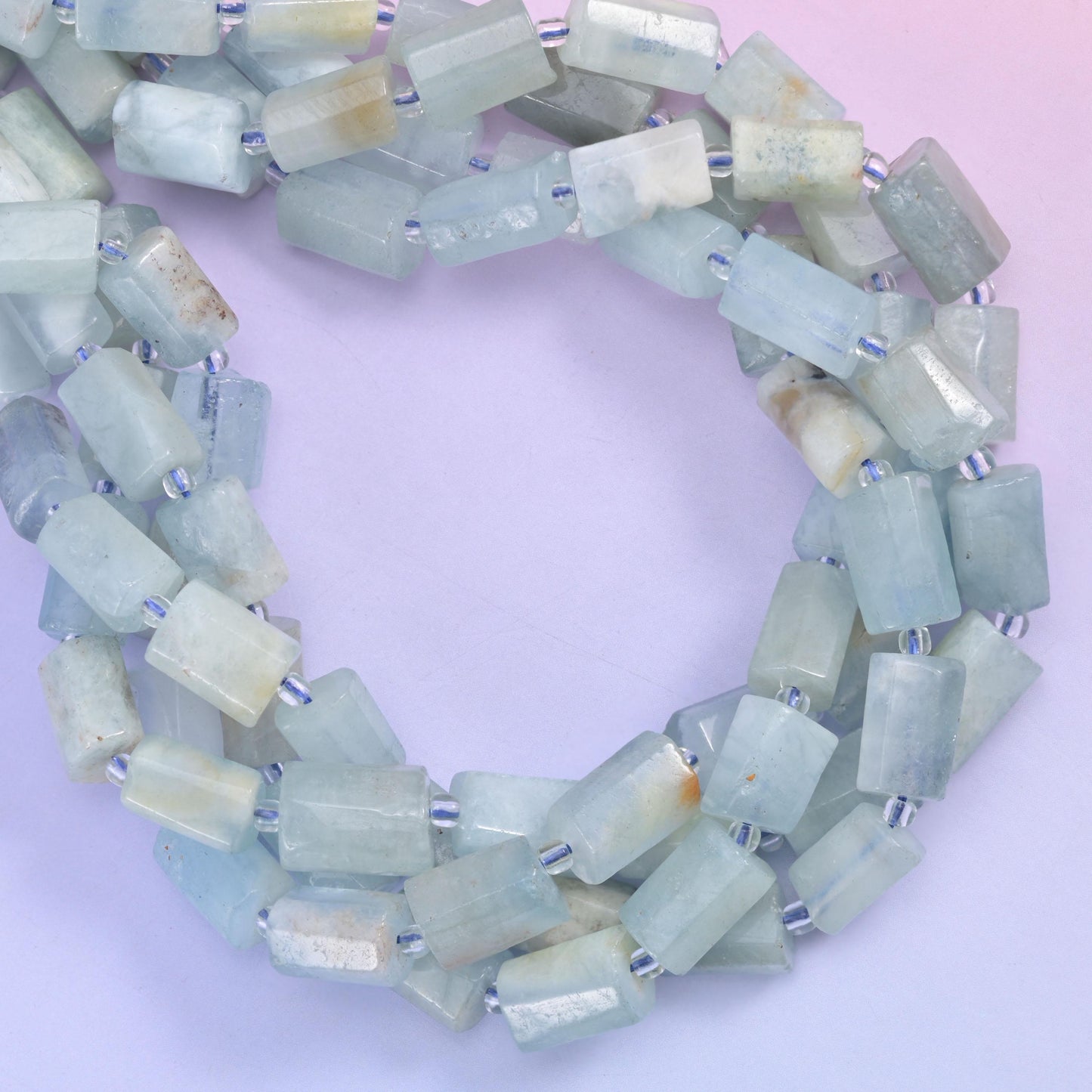 Blue Aquamarine Faceted Tube Beads Size 12x8mm Jewelry Making 15.5 Inch Strand