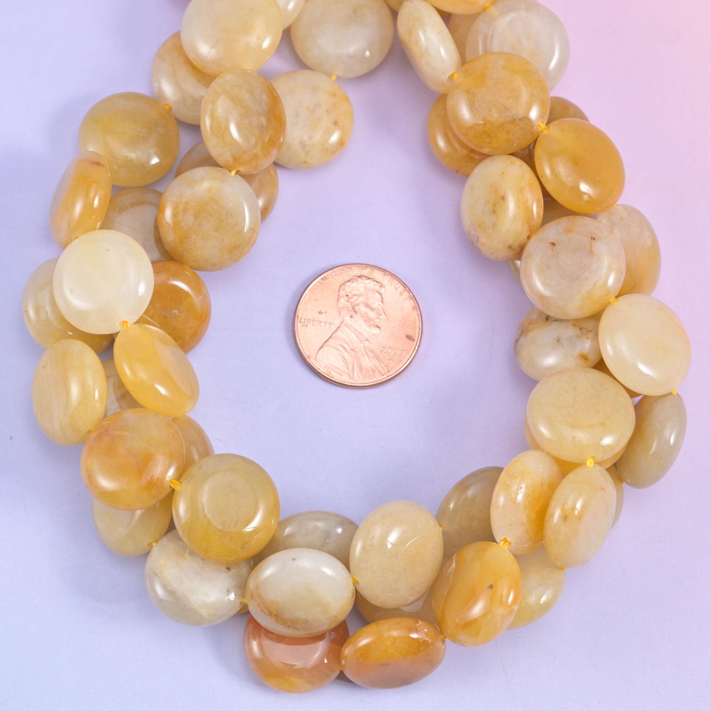 Yellow Jade Smooth Coin Beads Size 15mm Jewelry Making 15 Inch Strand