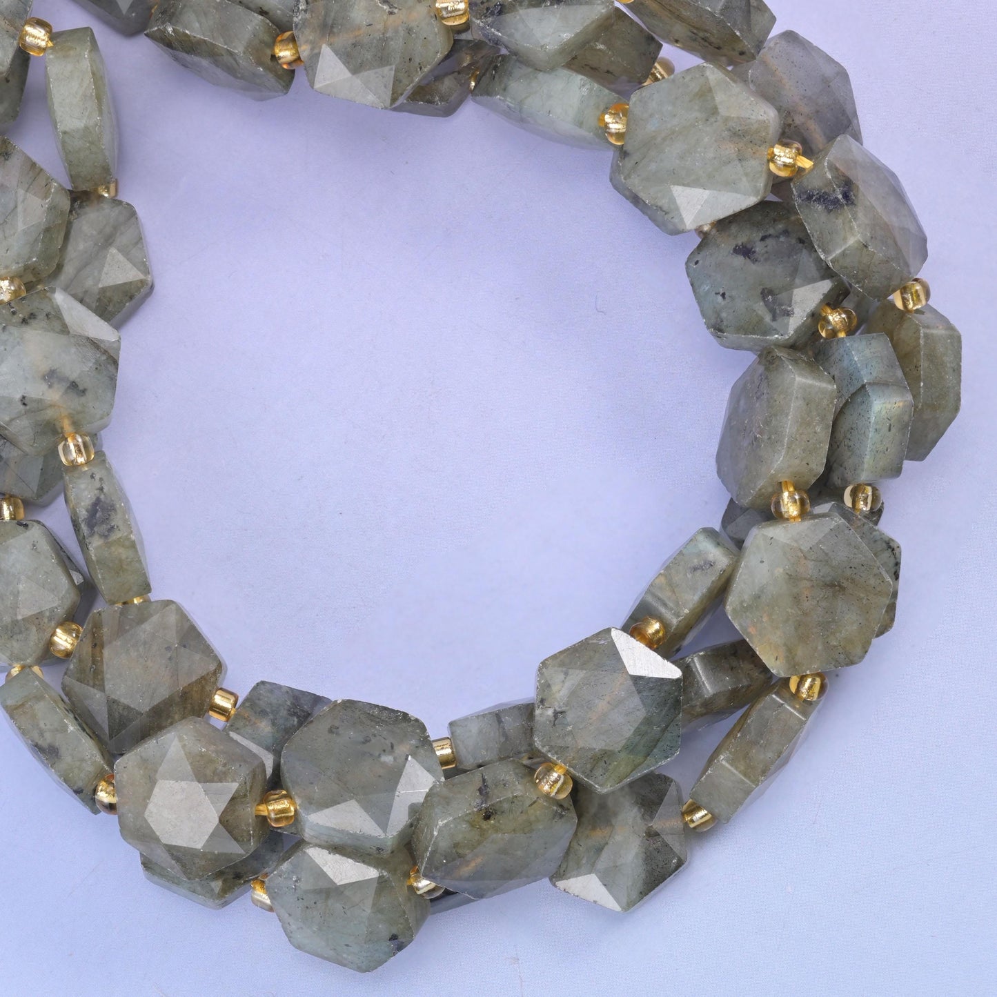 Gray Labradorite Flat Faceted Hexagon Beads Size 12mm Jewelry Making 15.5 Inch Strand