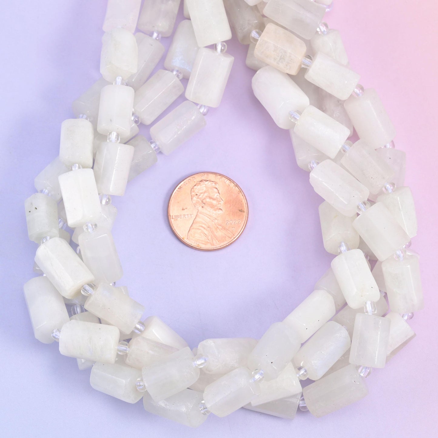 White Moonstone Faceted Tube Beads Size 12x8mm Jewelry Making 15.5 Inch Strand