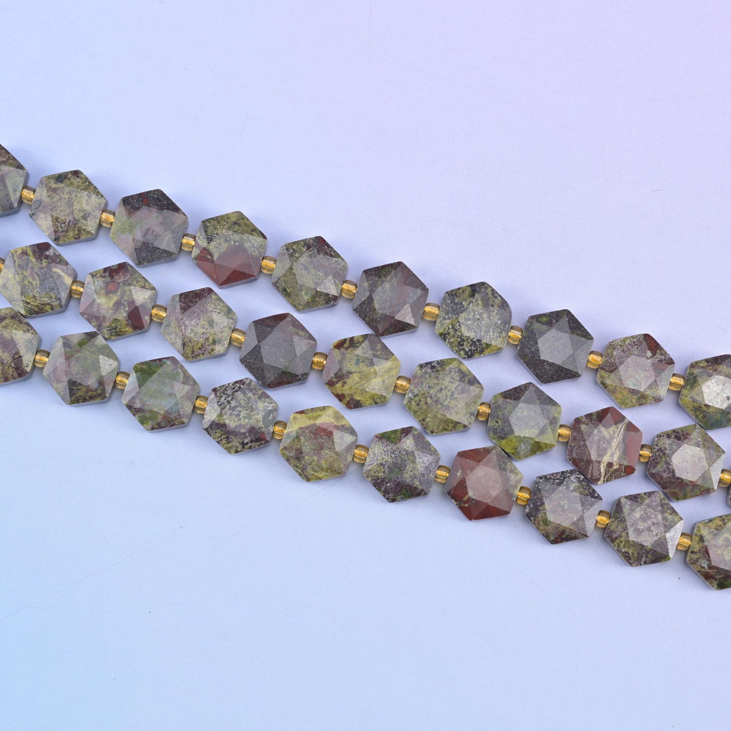 Dragon Bloodstone Flat Faceted Hexagon Beads Size 12mm Jewelry Making 15.5 Inch Strand