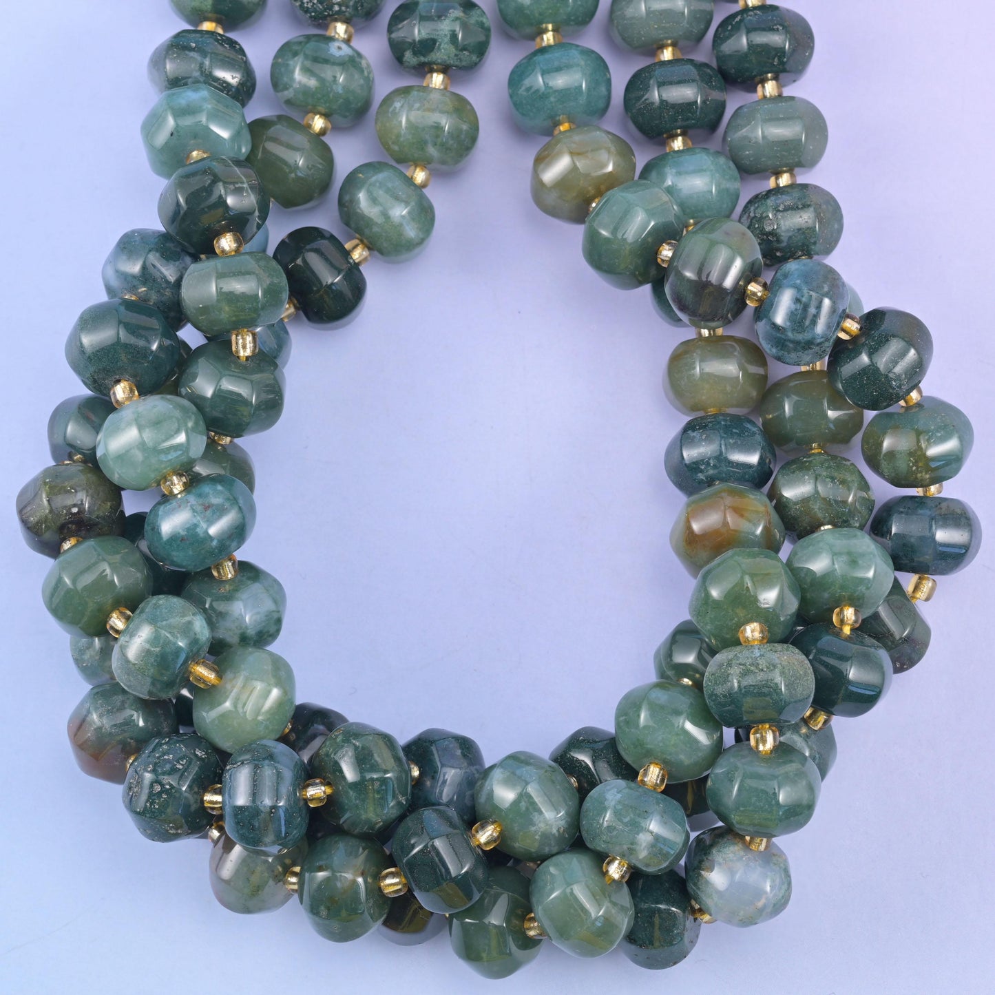 Moss Agate Pumpkin Rondelle Beads Jewelry Making Size 12x8mm 15" Strand