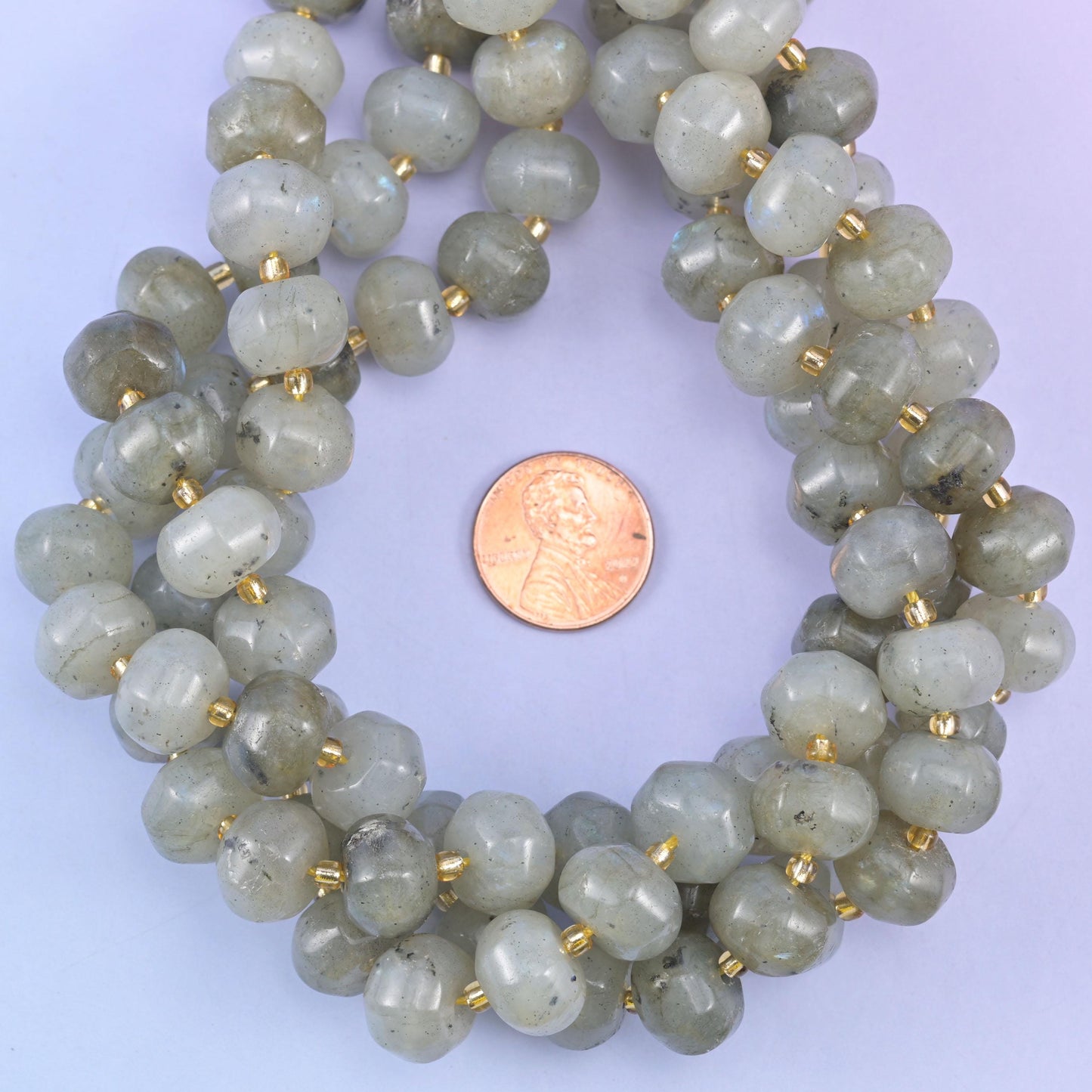 Gray Labradorite Pumpkin Rondelle Beads Jewelry Making Size 12x8mm 15" Strand