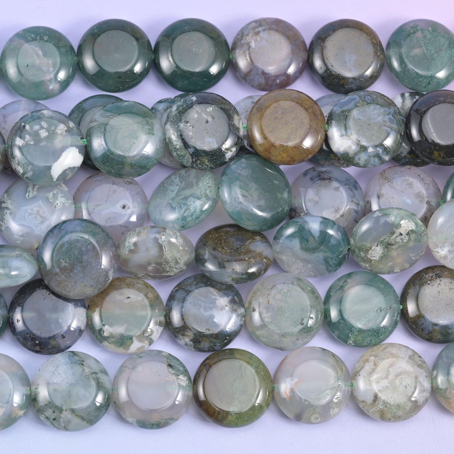 Moss Agate Smooth Coin Beads Size 15mm Jewelry Making 15 Inch Strand