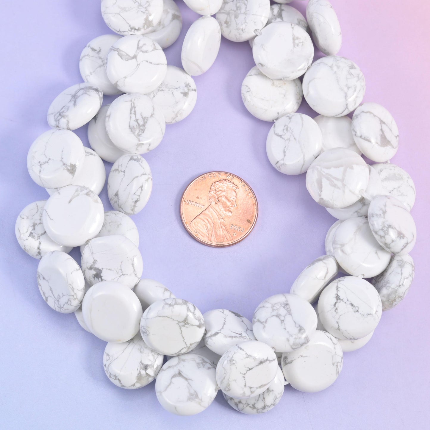 White Howlite Smooth Coin Beads Size 15mm Jewelry Making 15 Inch Strand