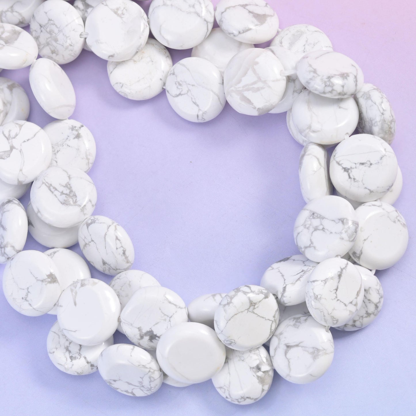 White Howlite Smooth Coin Beads Size 15mm Jewelry Making 15 Inch Strand