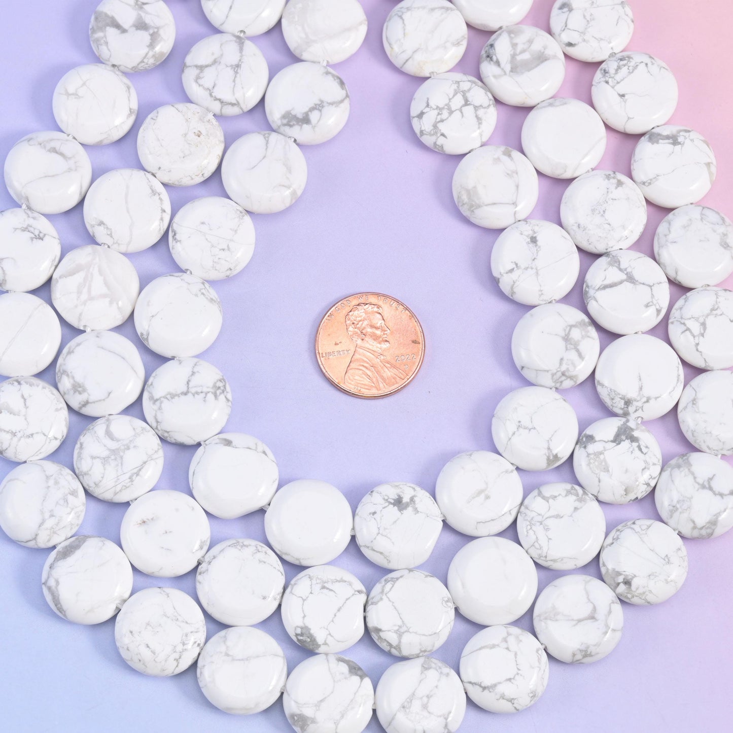 White Howlite Smooth Coin Beads Size 15mm Jewelry Making 15 Inch Strand