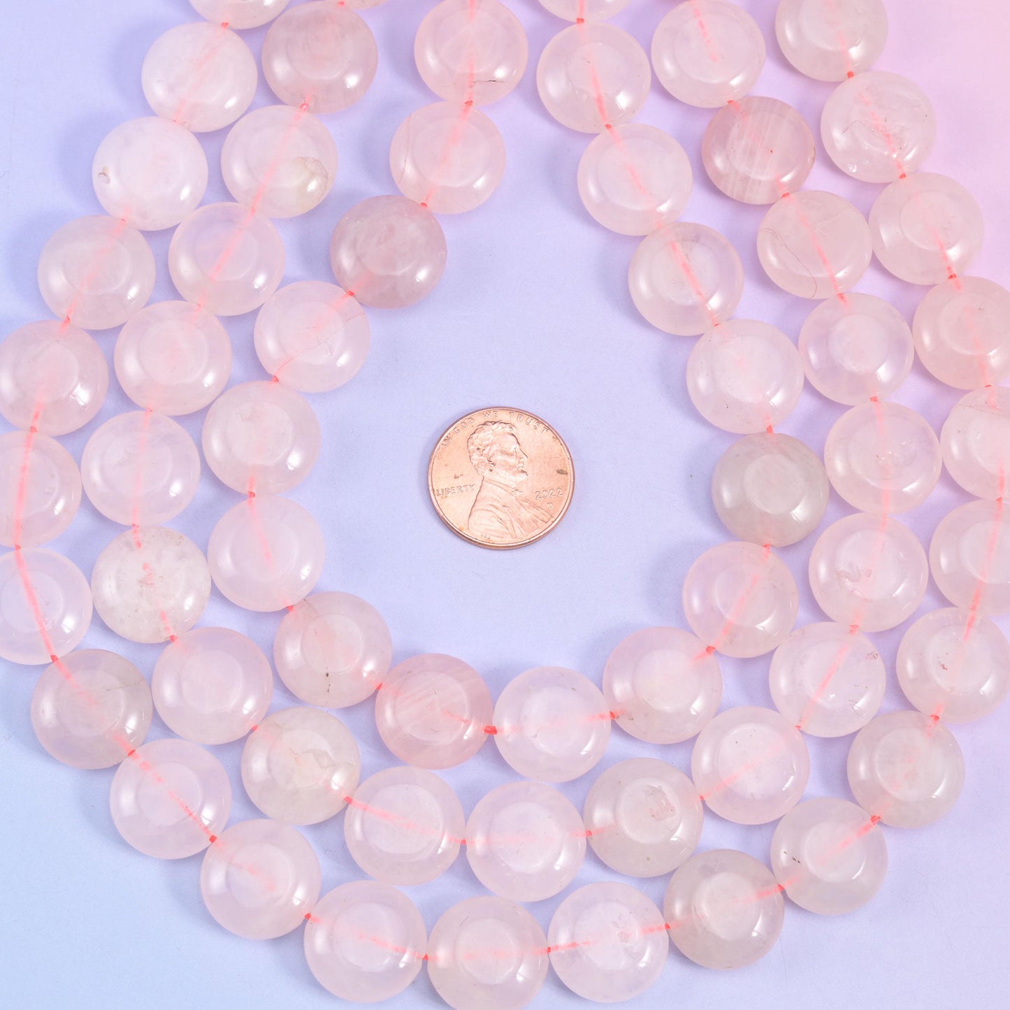 Rose Quartz Smooth Coin Beads Size 15mm Jewelry Making 15 Inch Strand
