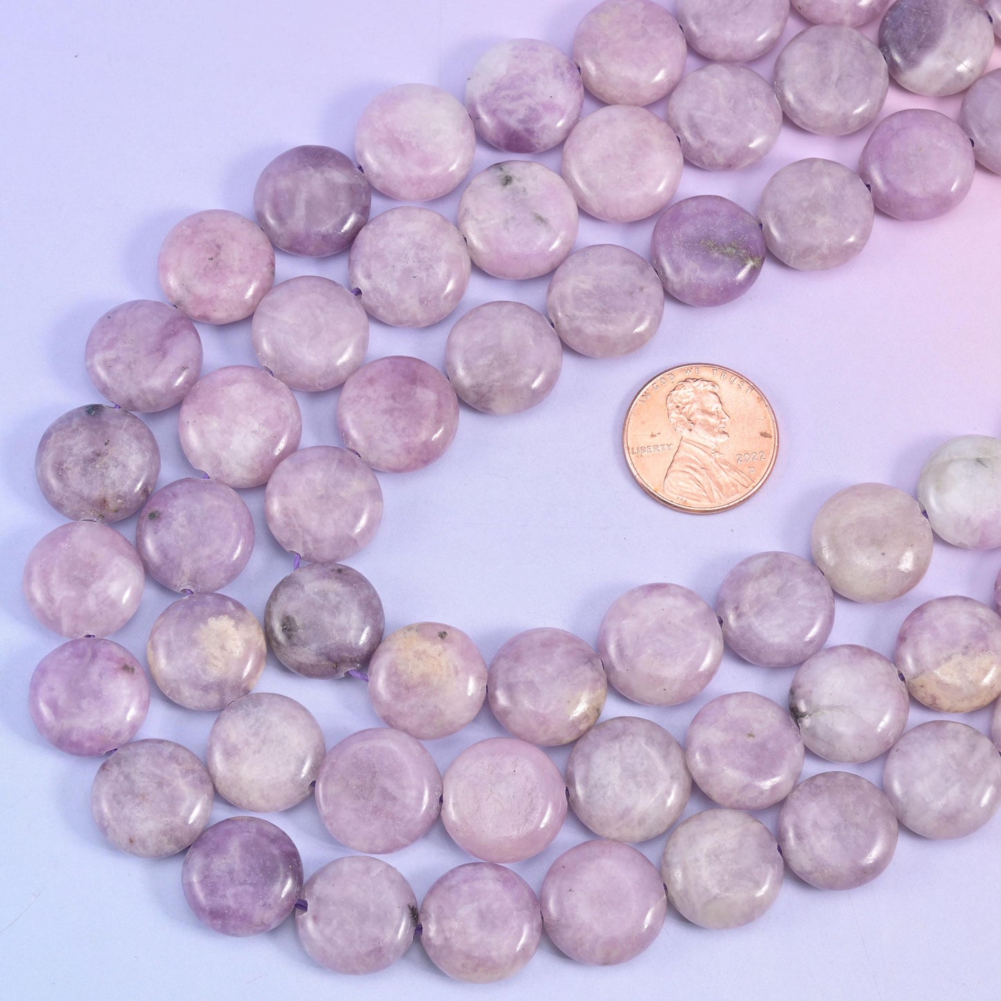 Lepidolite Smooth Coin Beads Size 15mm Jewelry Making 15 Inch Strand