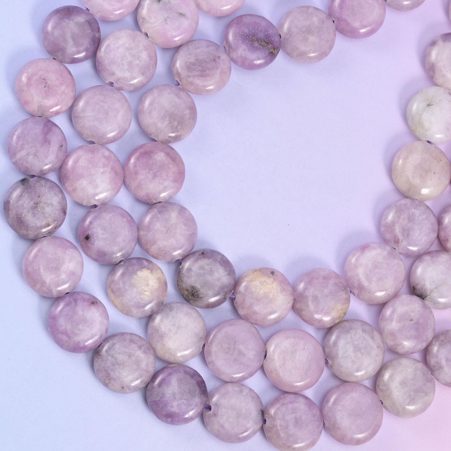 Lepidolite Smooth Coin Beads Size 15mm Jewelry Making 15 Inch Strand