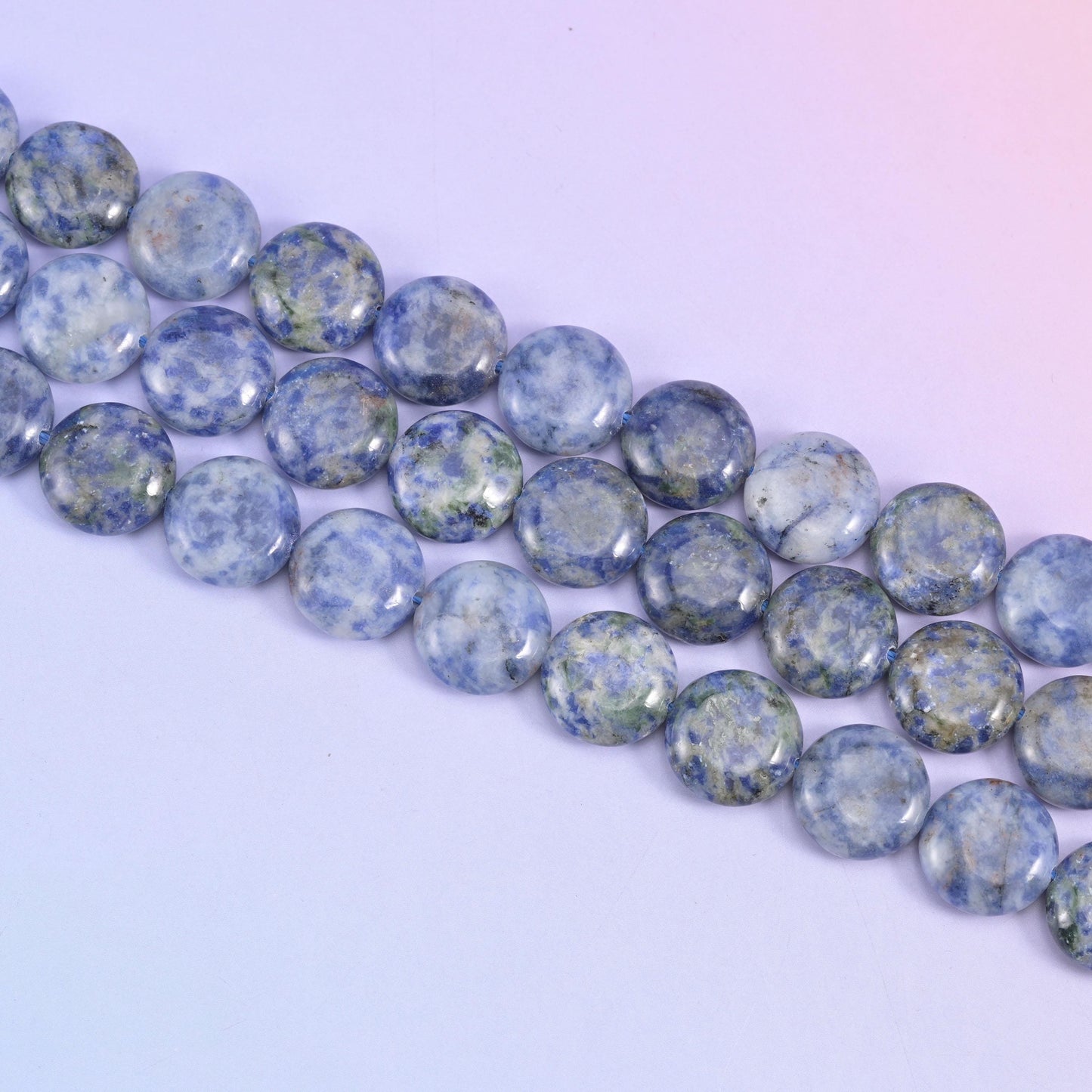 Blue Spot Jasper Smooth Coin Beads Size 15mm Jewelry Making 15 Inch Strand