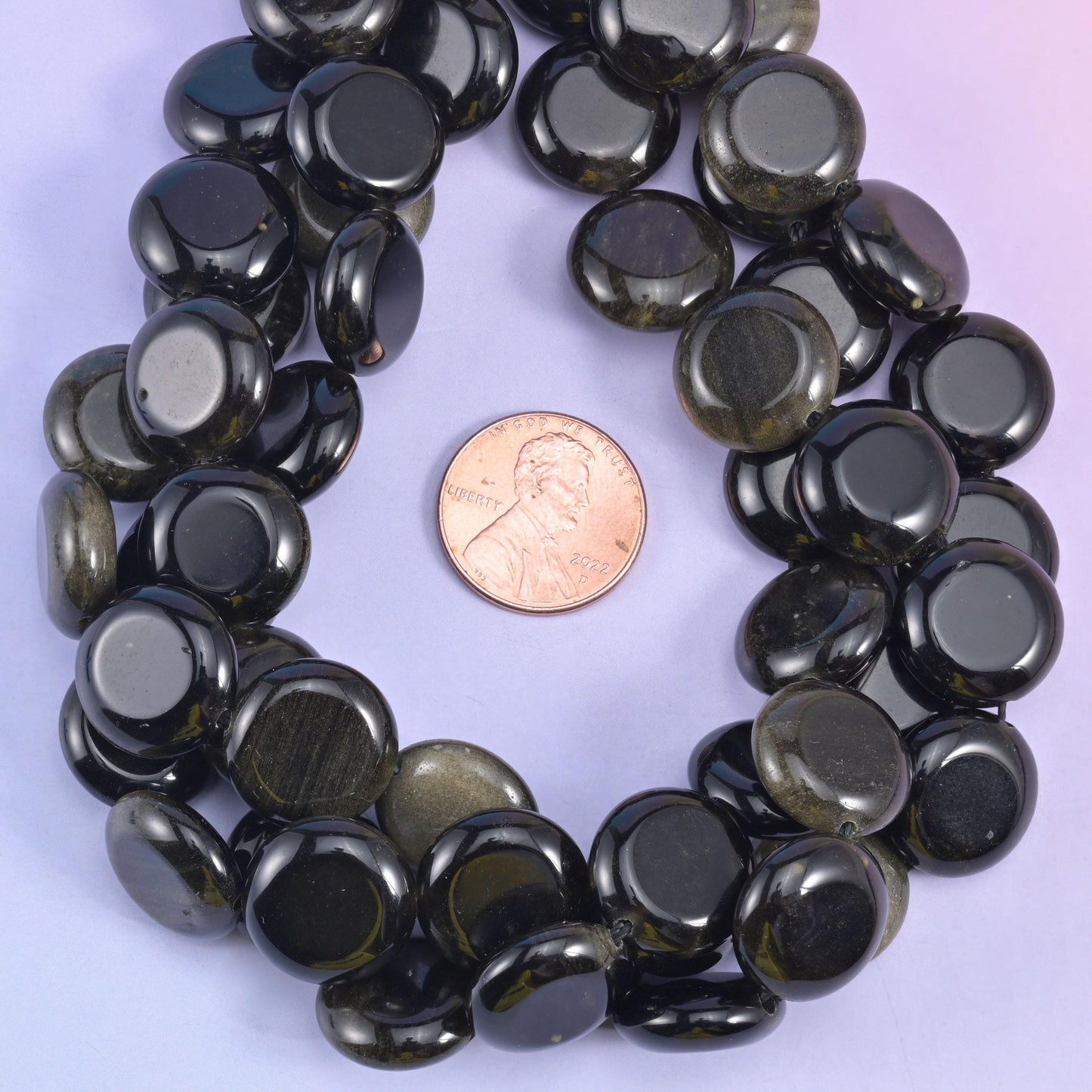 Gold Obsidian Smooth Coin Beads Size 15mm Jewelry Making 15 Inch Strand