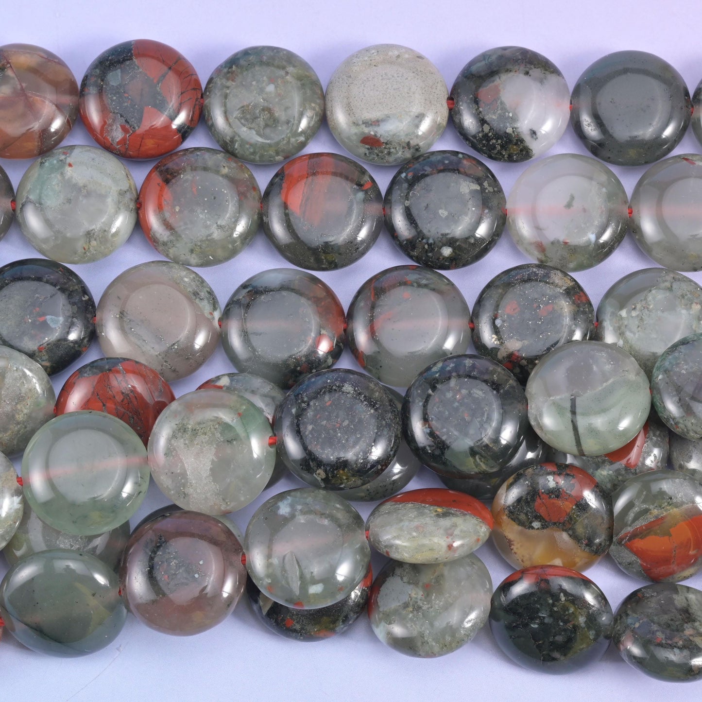 African Bloodstone Smooth Coin Beads Size 15mm Jewelry Making 15 Inch Strand