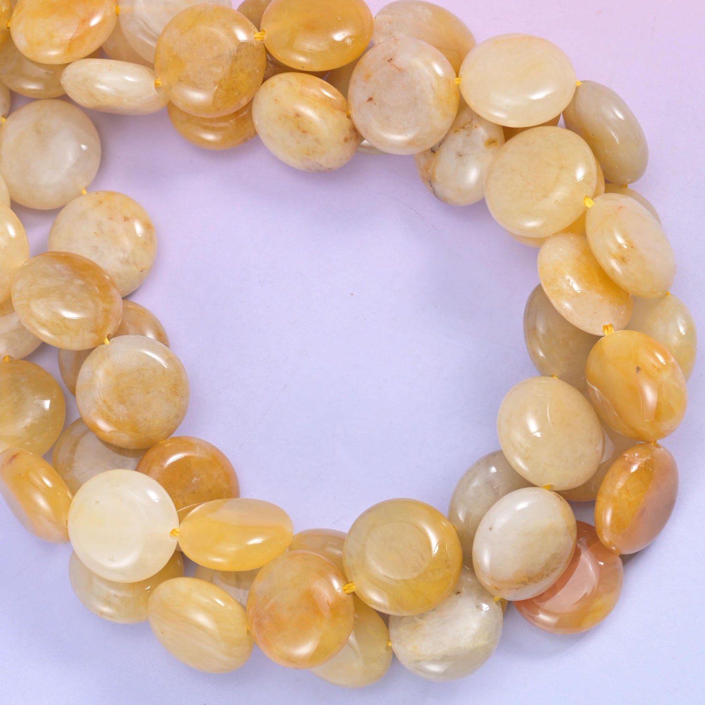 Yellow Jade Smooth Coin Beads Size 15mm Jewelry Making 15 Inch Strand