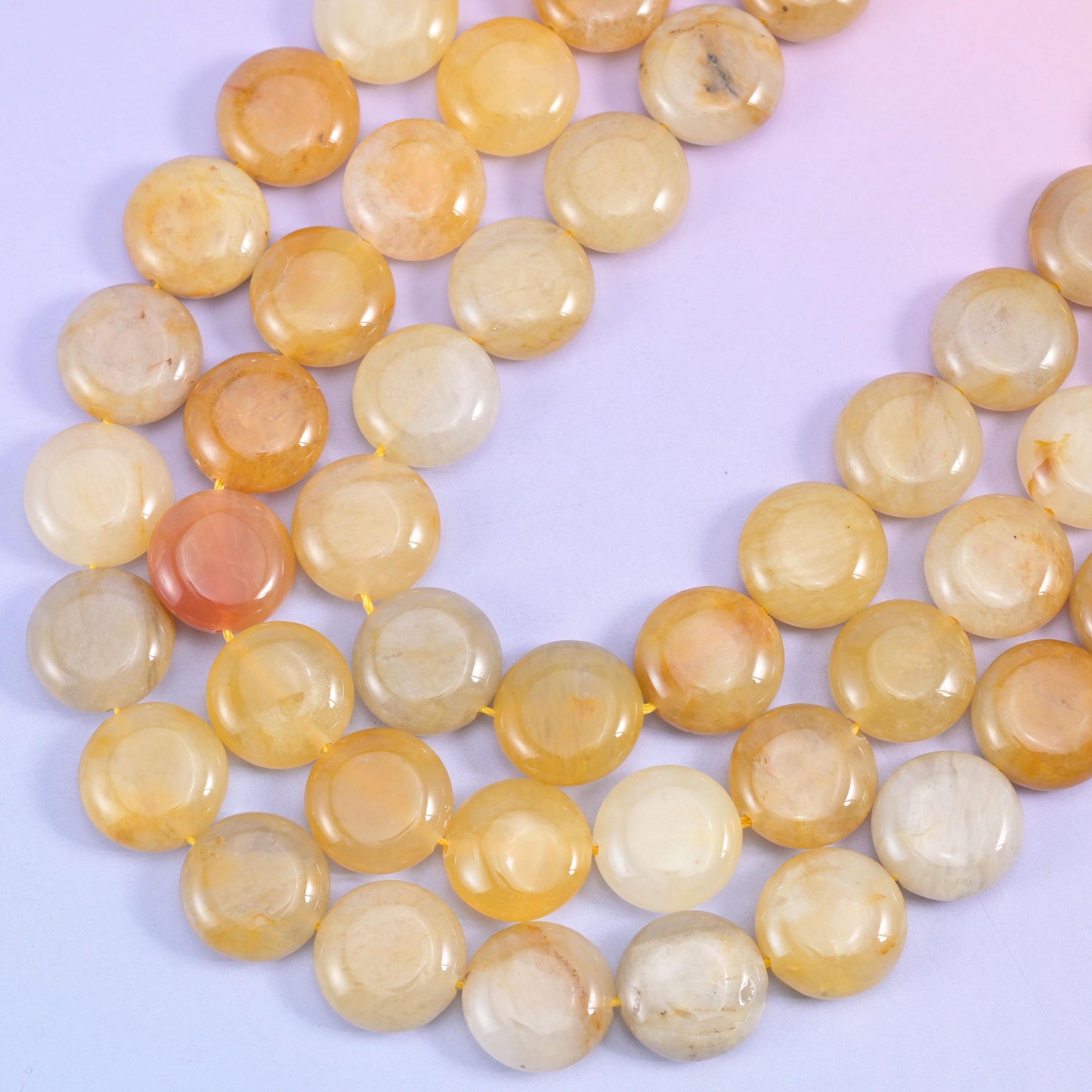Yellow Jade Smooth Coin Beads Size 15mm Jewelry Making 15 Inch Strand