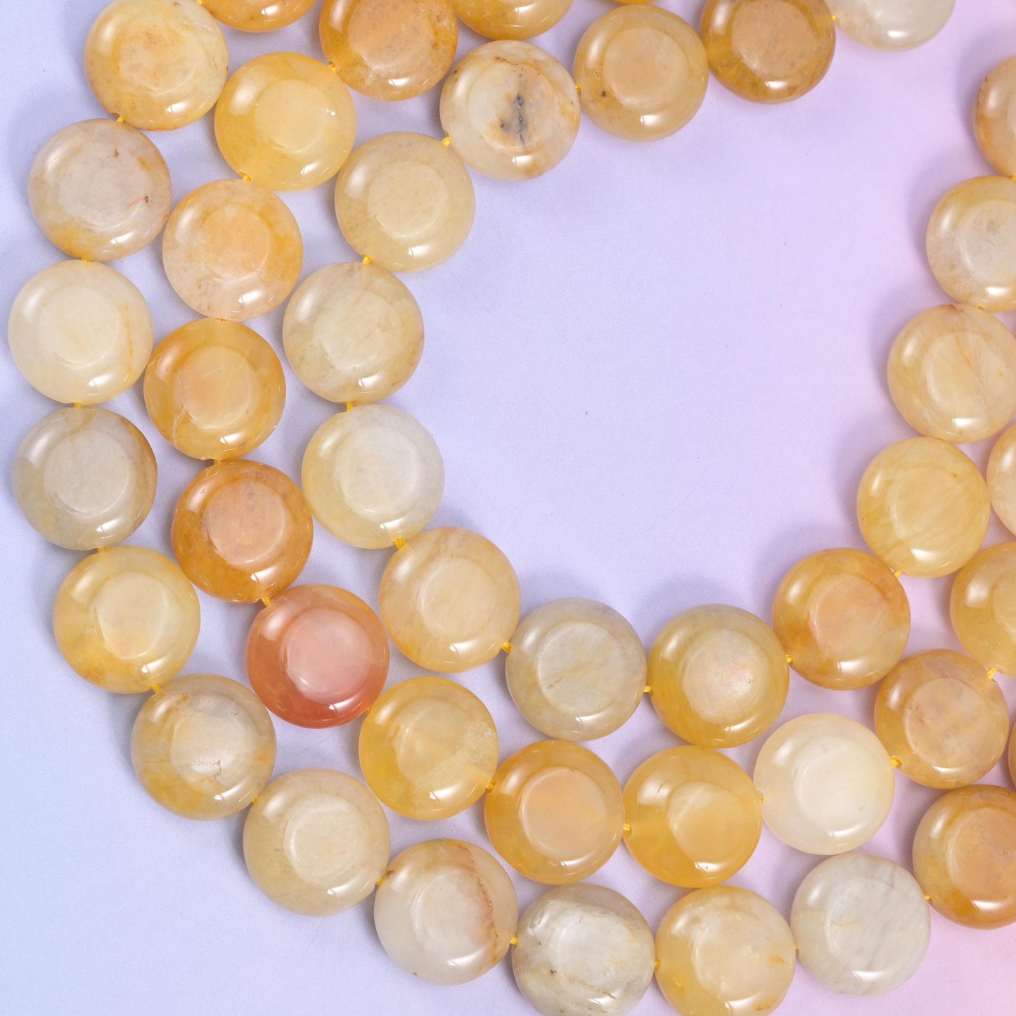 Yellow Jade Smooth Coin Beads Size 15mm Jewelry Making 15 Inch Strand