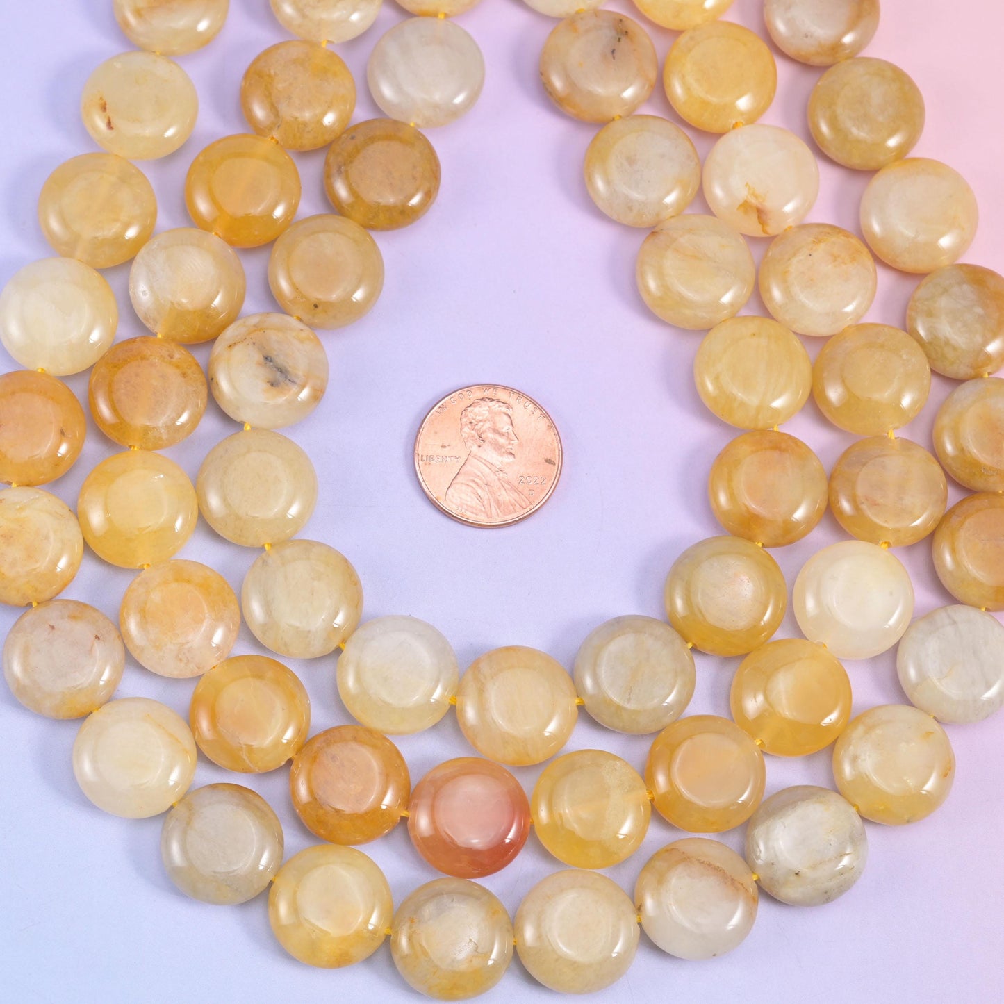 Yellow Jade Smooth Coin Beads Size 15mm Jewelry Making 15 Inch Strand