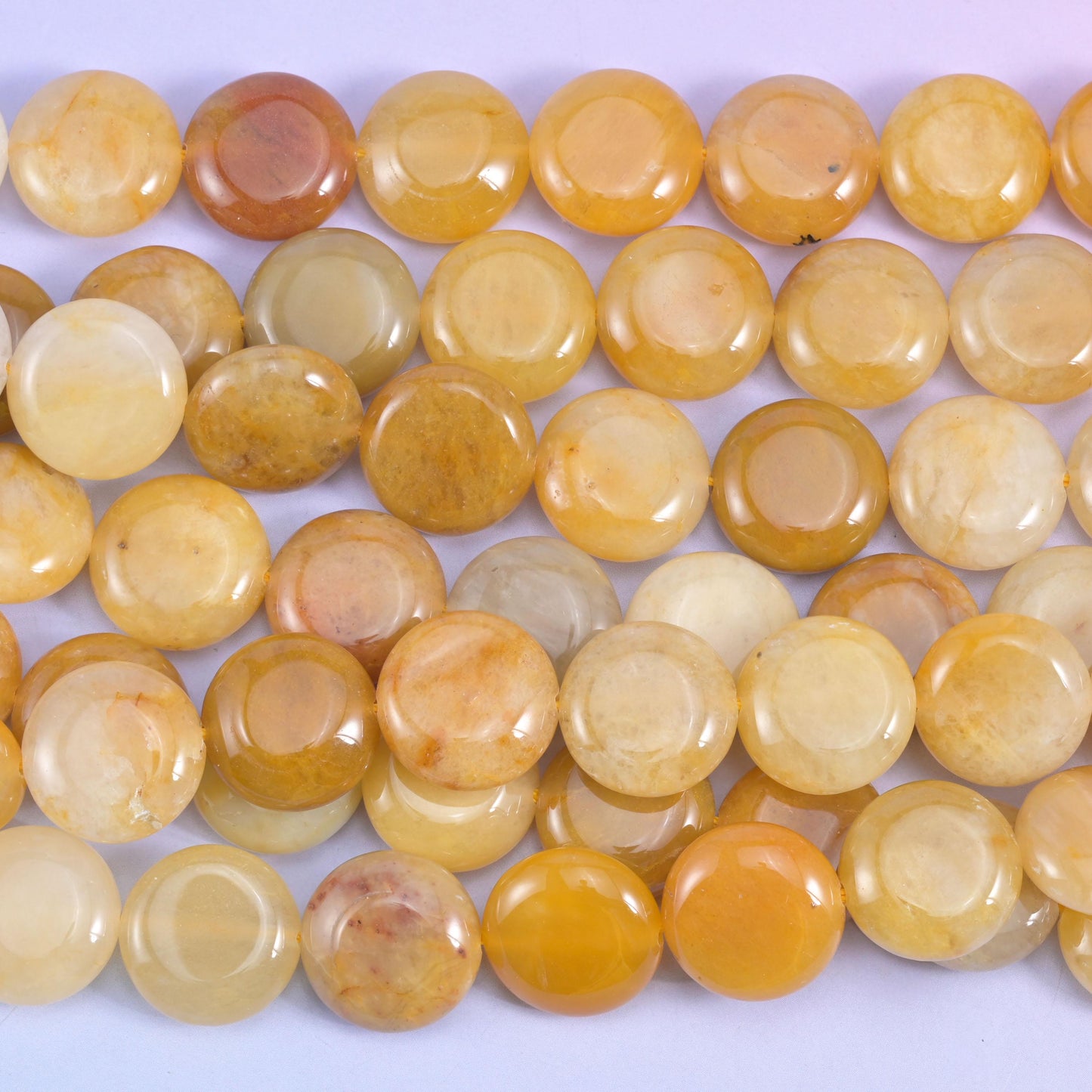 Yellow Jade Smooth Coin Beads Size 15mm Jewelry Making 15 Inch Strand