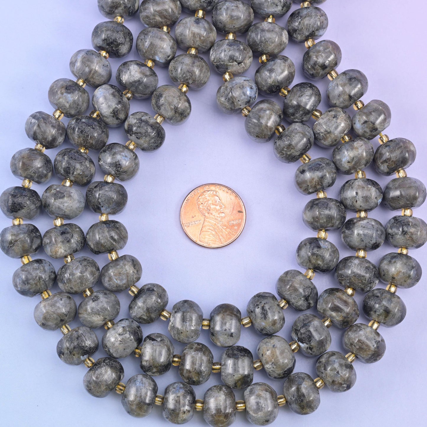 Black Labradorite Pumpkin Rondelle Beads Jewelry Making Size 12x8mm 15" Strand