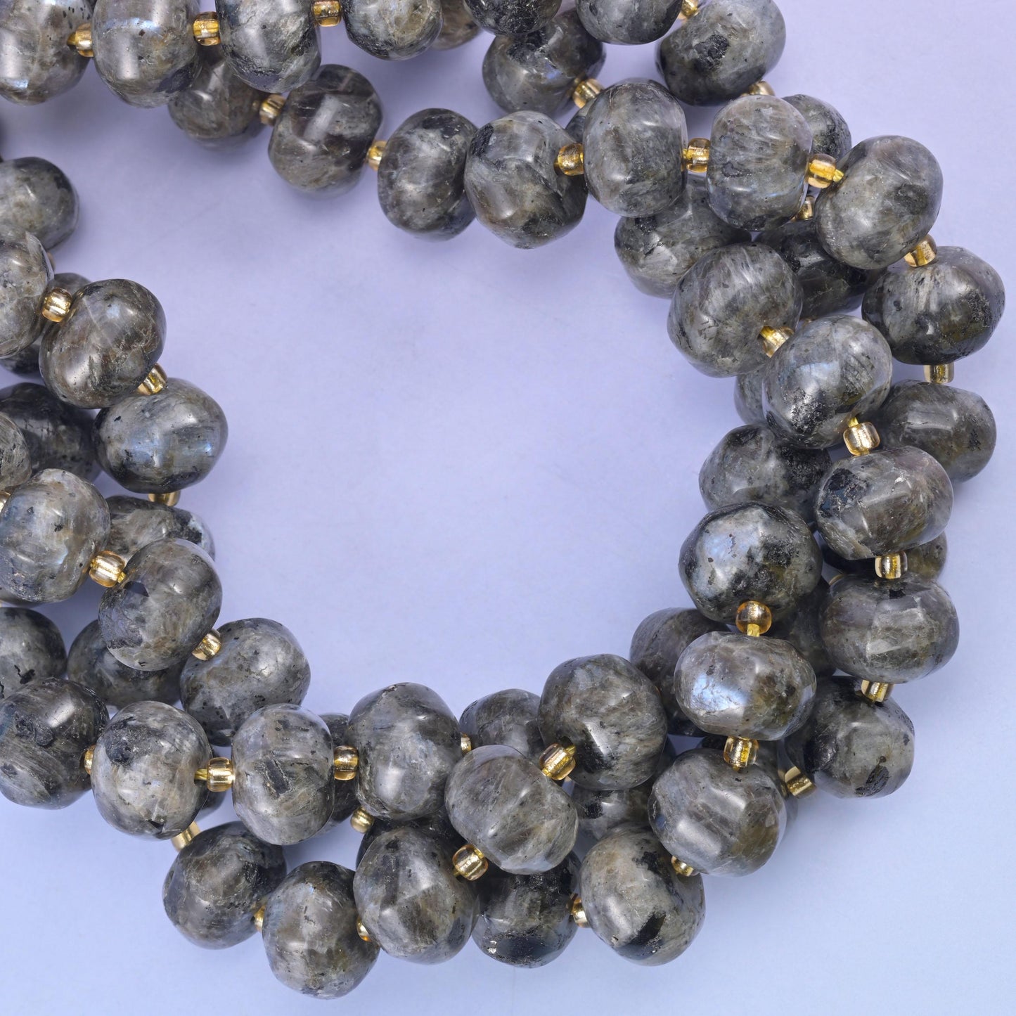 Black Labradorite Pumpkin Rondelle Beads Jewelry Making Size 12x8mm 15" Strand