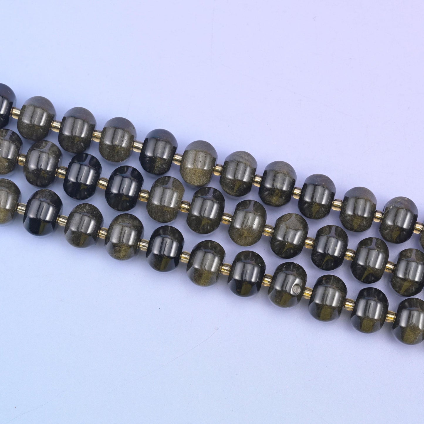 Gold Obsidian Pumpkin Rondelle Beads Jewelry Making Size 12x8mm 15" Strand