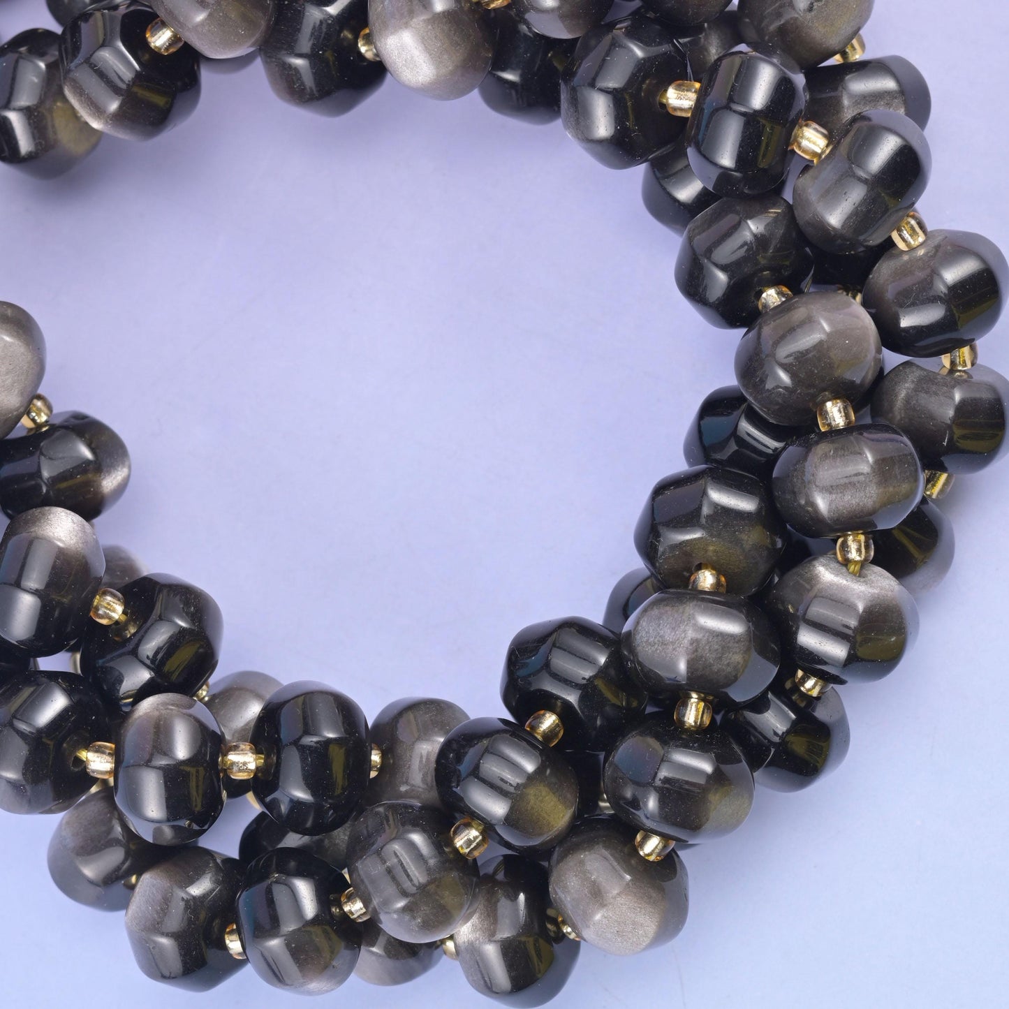 Silver Obsidian Pumpkin Rondelle Beads Jewelry Making Size 12x8mm 15" Strand