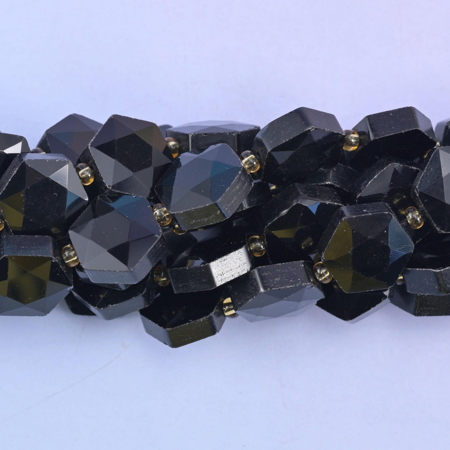 Black Obsidian Flat Faceted Hexagon Beads Size 12mm Jewelry Making 15.5 Inch Strand