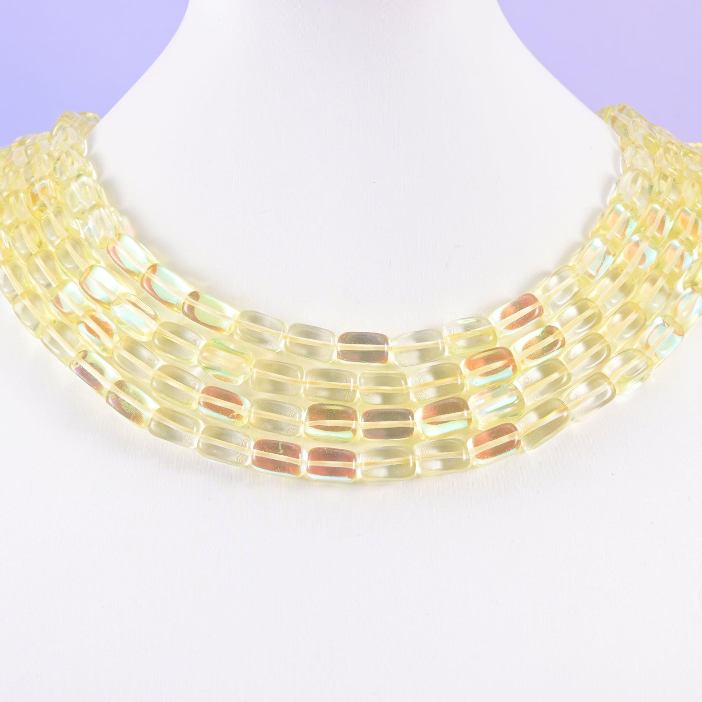 Yellow Mystic Aura Rectangle Glass Beads: Iridescent Jewelry Making Supply, 15 Inch Strand
