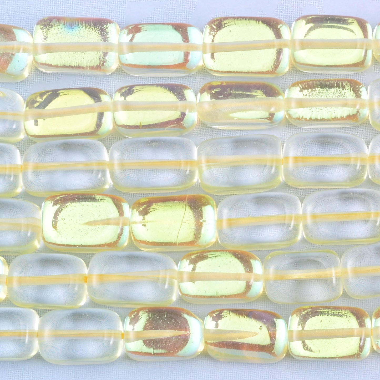 Yellow Mystic Aura Rectangle Glass Beads: Iridescent Jewelry Making Supply, 15 Inch Strand