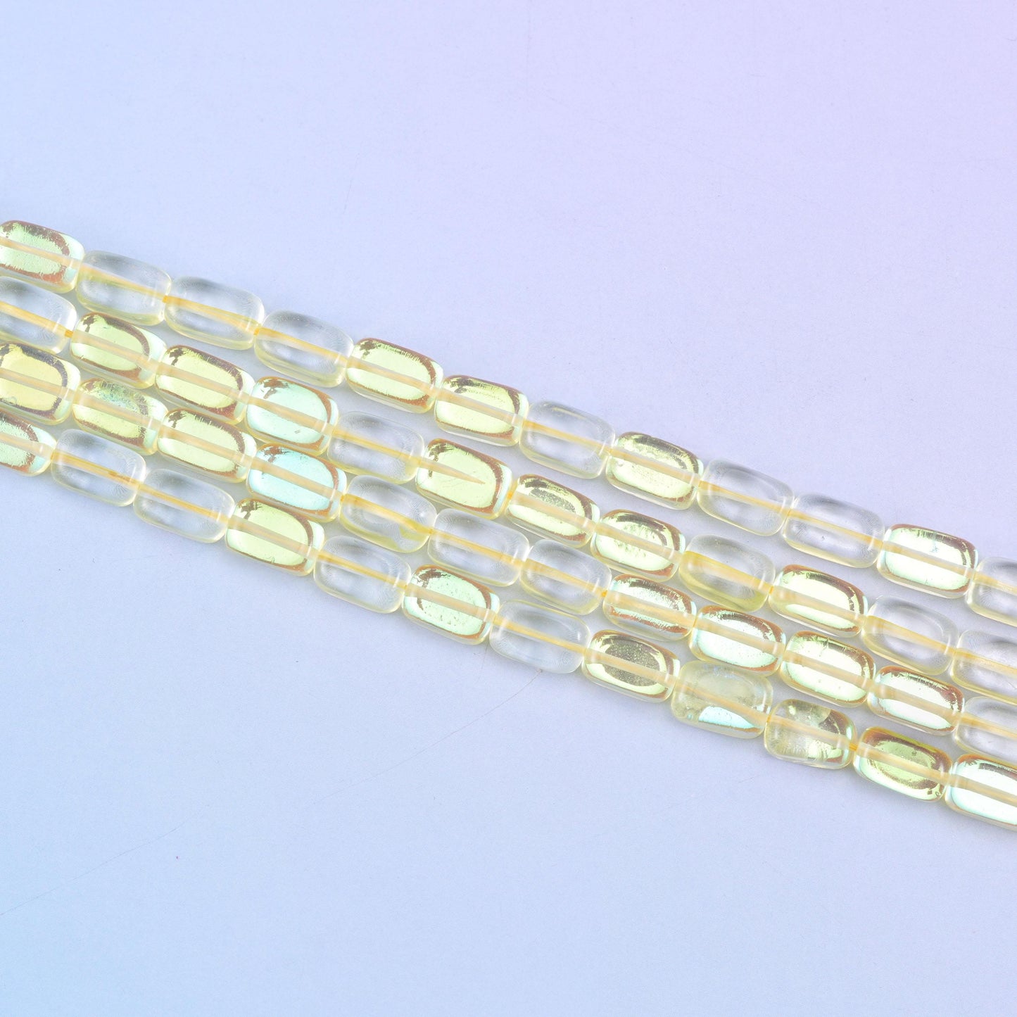 Yellow Mystic Aura Rectangle Glass Beads: Iridescent Jewelry Making Supply, 15 Inch Strand