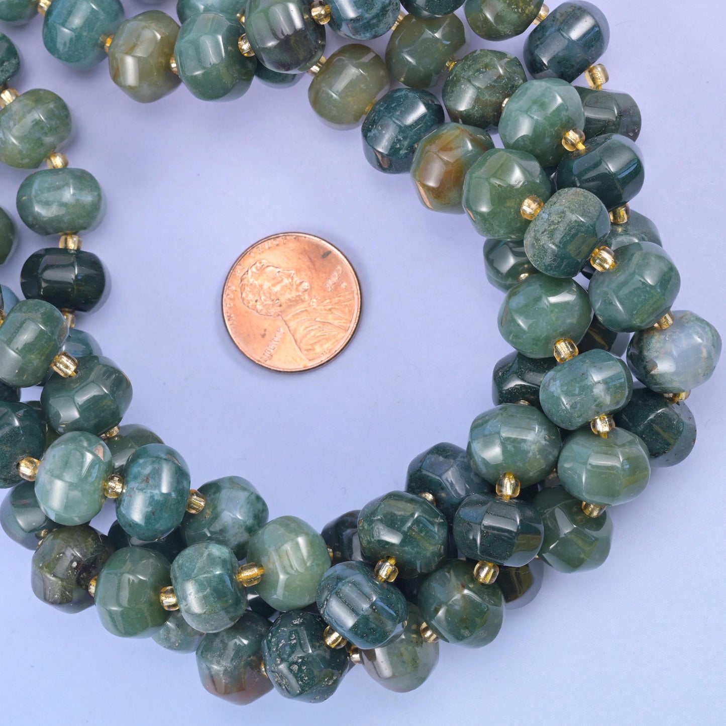 Moss Agate Pumpkin Rondelle Beads Jewelry Making Size 12x8mm 15" Strand