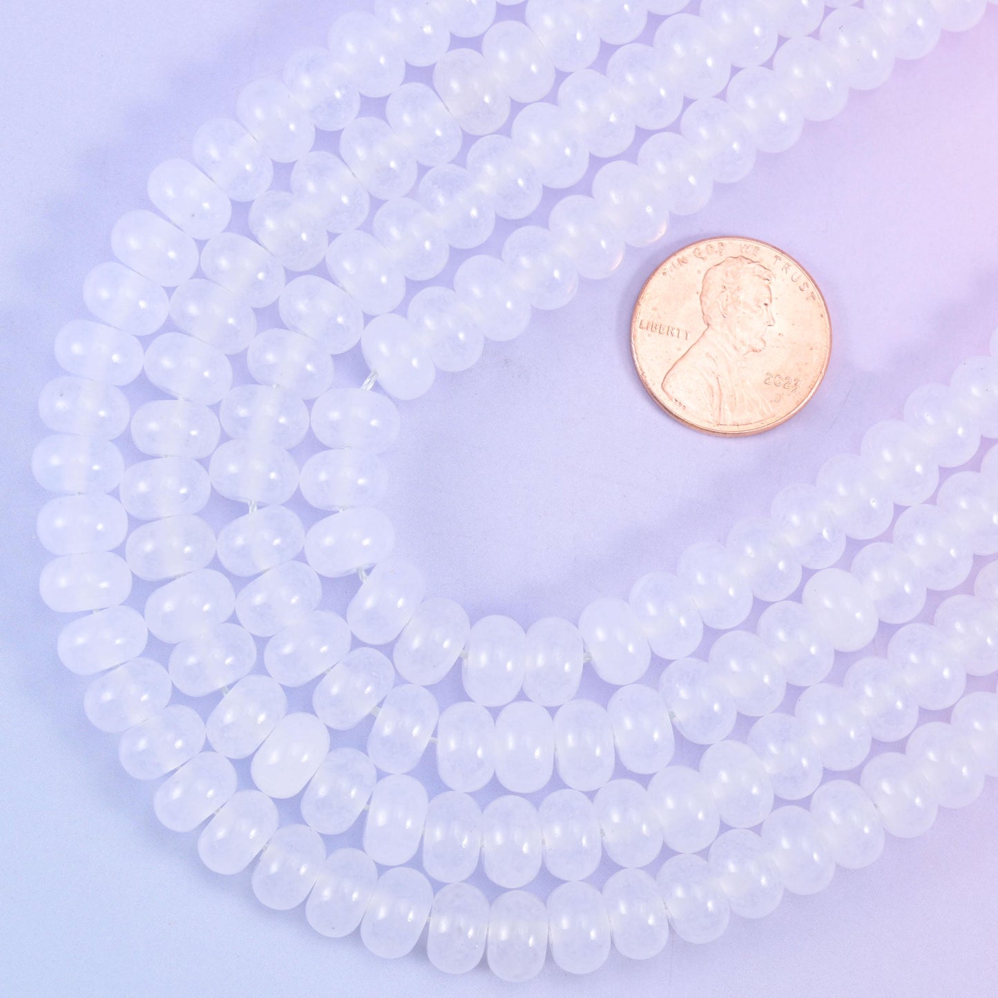 White Dyed Jade Smooth Rondelle Beads Jewelry Making Size 5x8mm 15" Strand