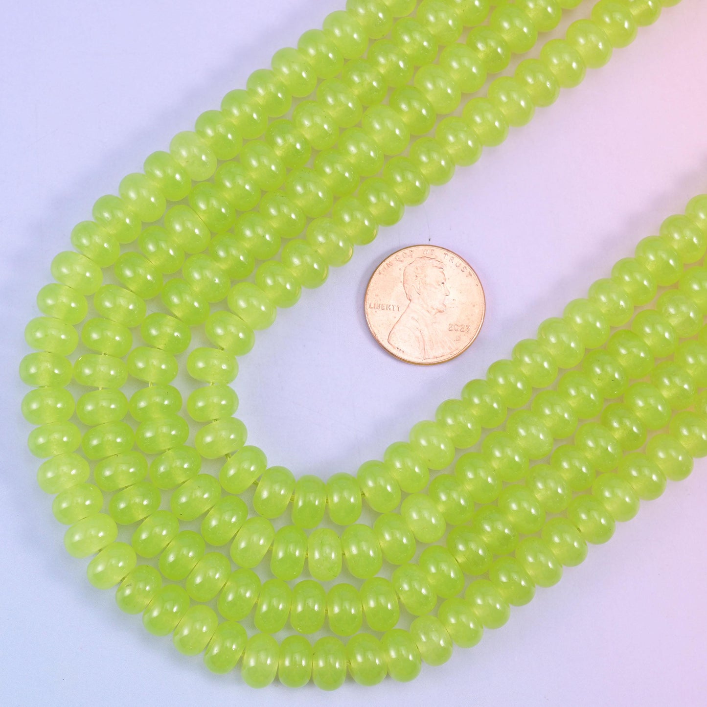 Lime Green Dyed Jade Smooth Rondelle Beads Jewelry Making Size 5x8mm 15" Strand