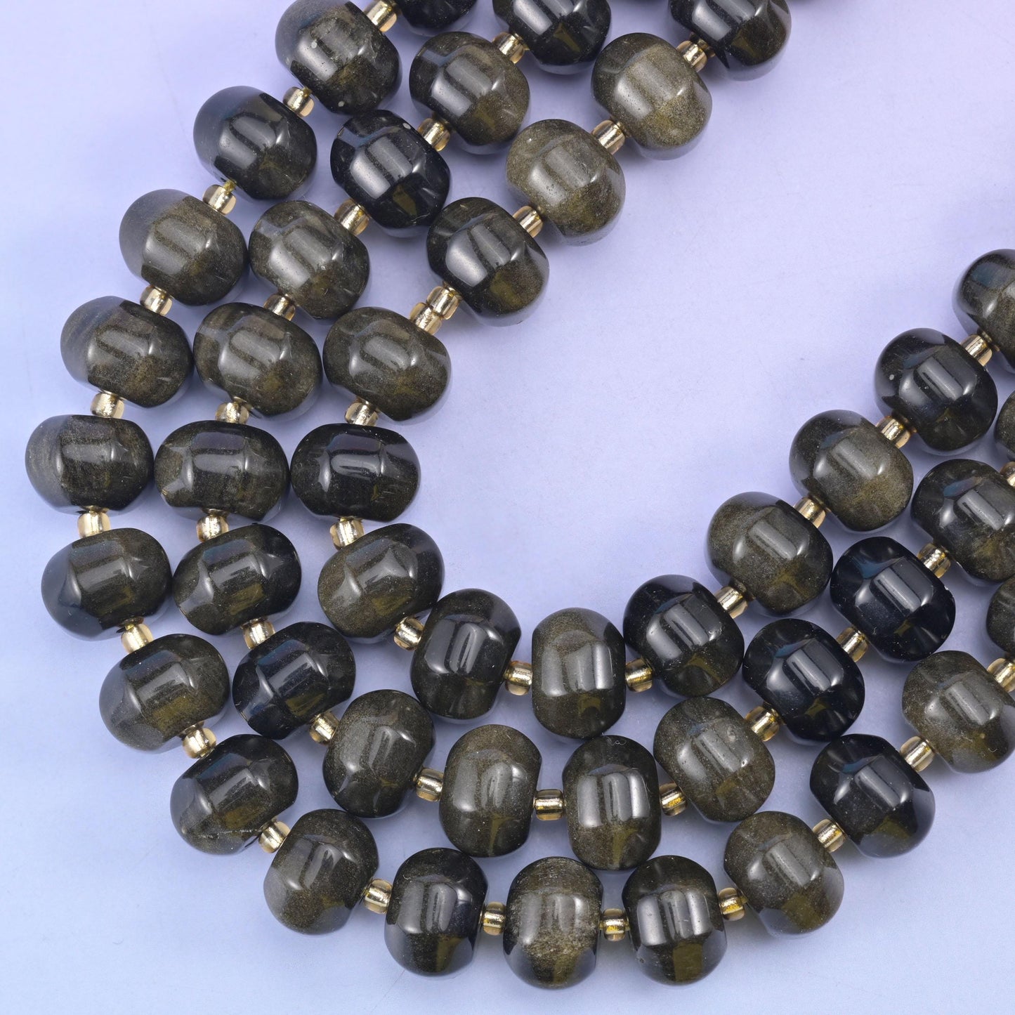Gold Obsidian Pumpkin Rondelle Beads Jewelry Making Size 12x8mm 15" Strand