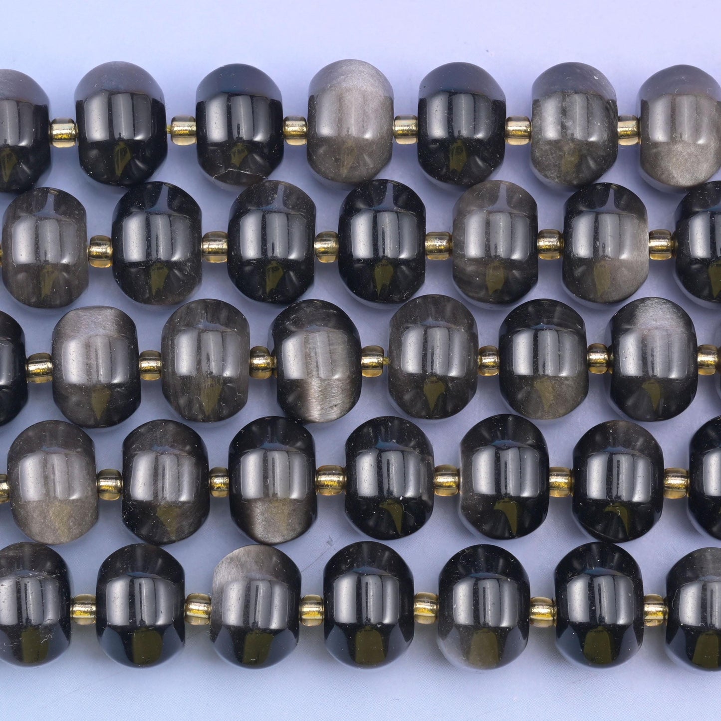 Silver Obsidian Pumpkin Rondelle Beads Jewelry Making Size 12x8mm 15" Strand