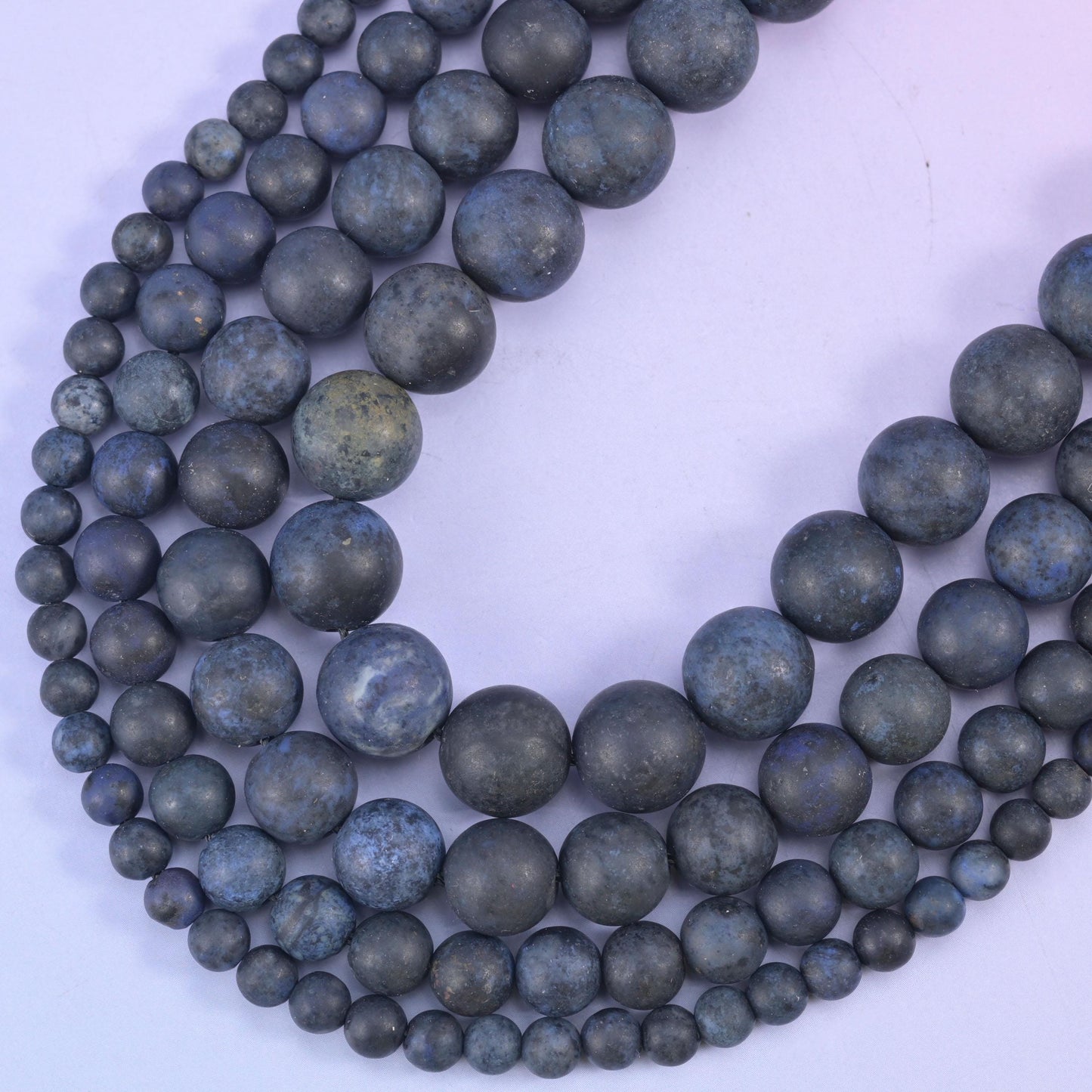 Dark Blue Dumortierite Matte Round Beads: Jewelry Making, 15 Inch Strand