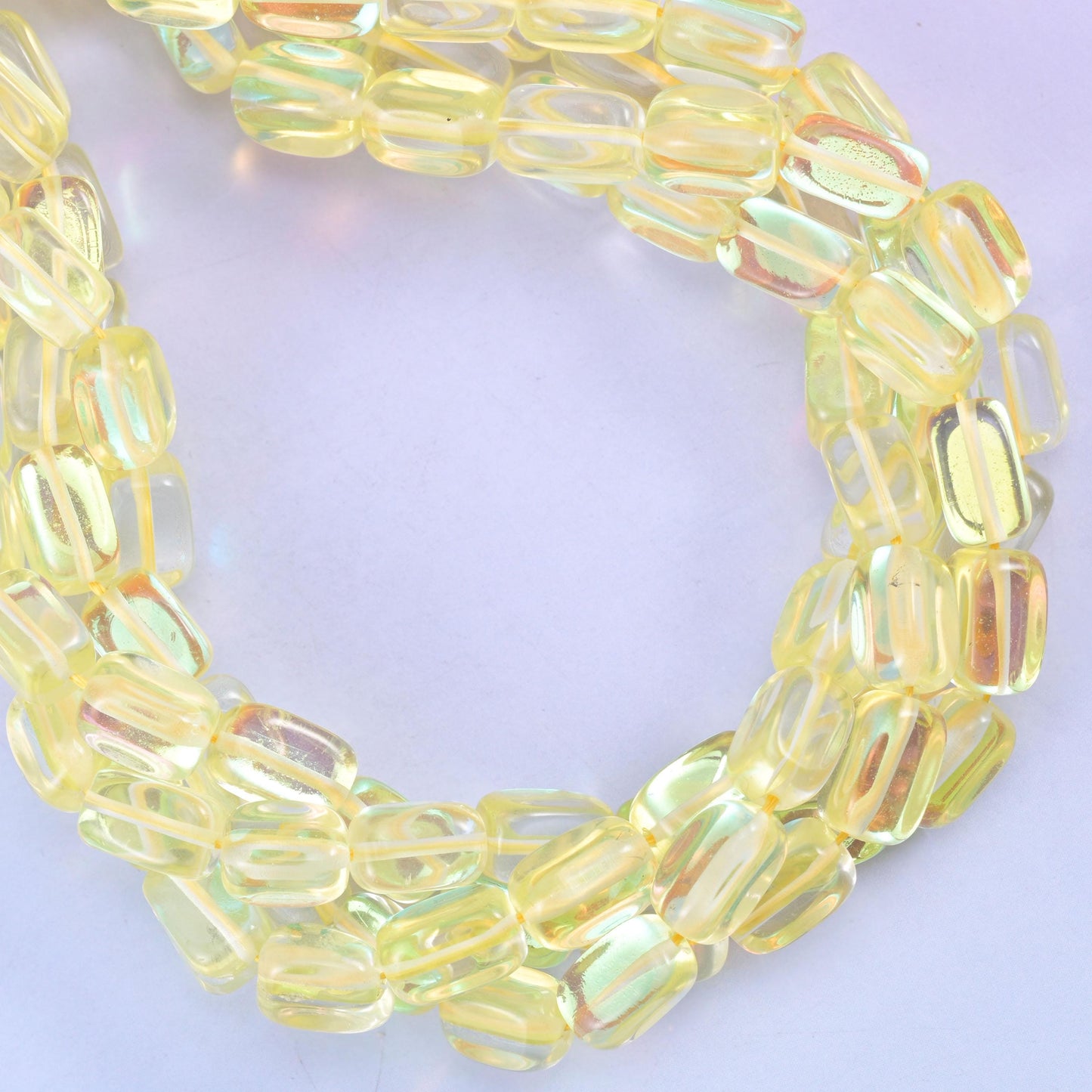 Yellow Mystic Aura Rectangle Glass Beads: Iridescent Jewelry Making Supply, 15 Inch Strand