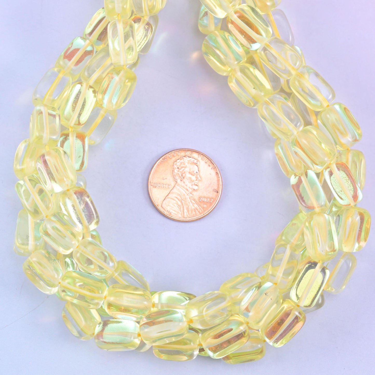 Yellow Mystic Aura Rectangle Glass Beads: Iridescent Jewelry Making Supply, 15 Inch Strand