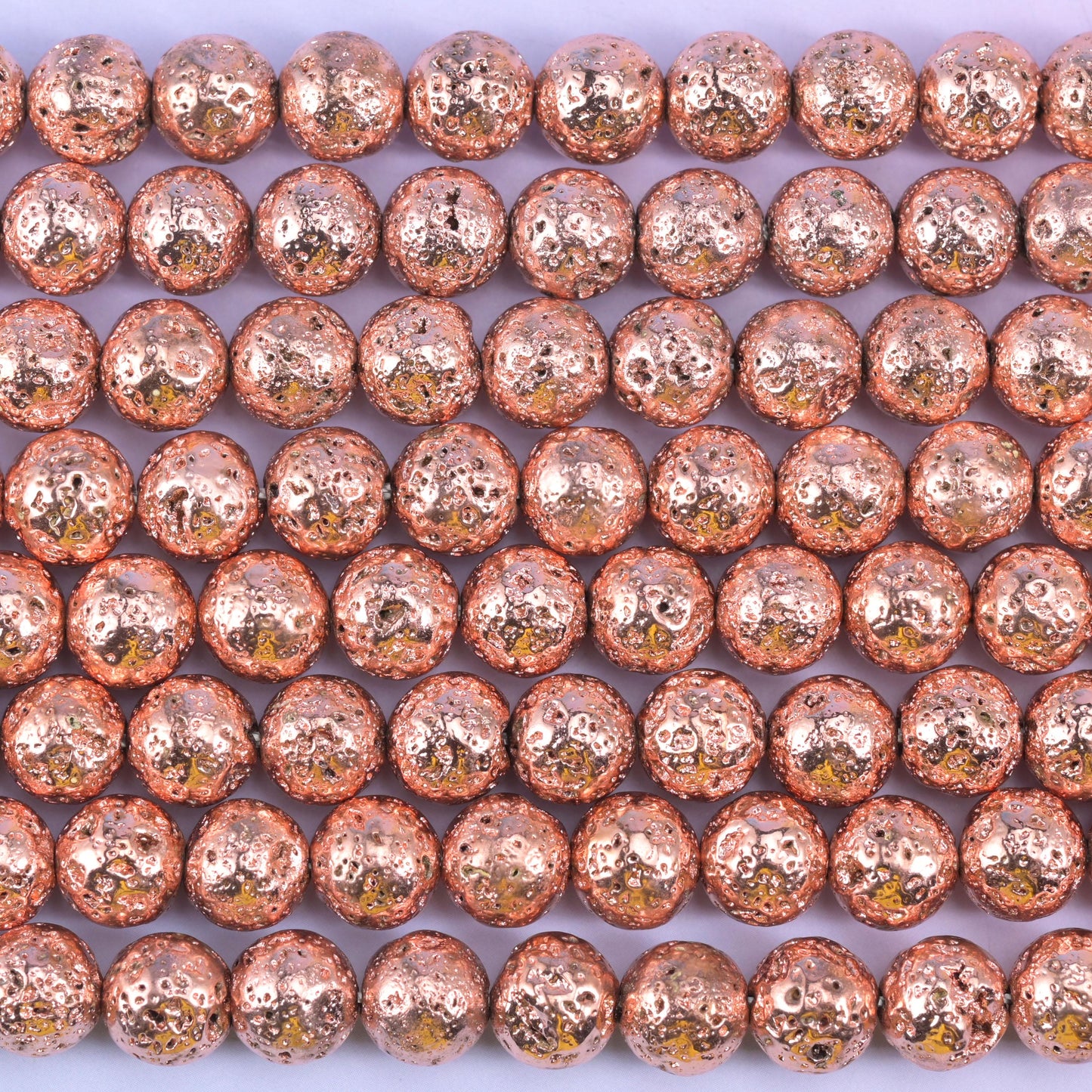 Volcano Rock Lava Beads: Rose Gold Coating, Jewelry Making, 15 Inch Strand