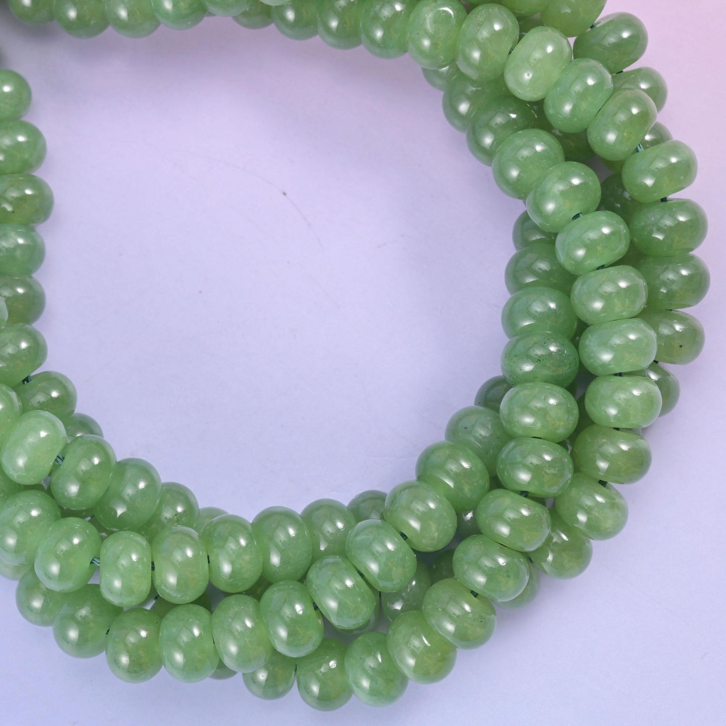 Hetian Green Dyed Jade Smooth Rondelle Beads Jewelry Making Size 5x8mm 15" Strand