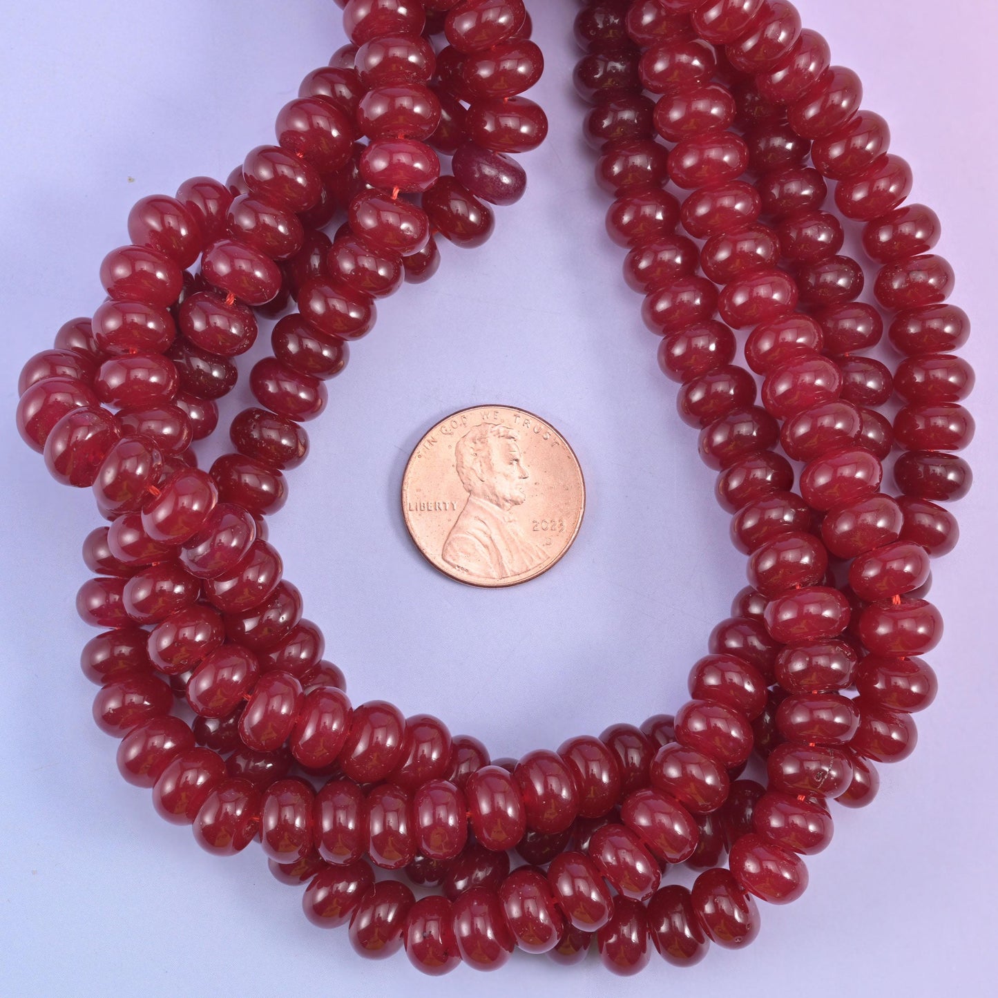 Ruby Red Color Dyed Jade Smooth Rondelle Beads Jewelry Making Size 5x8mm 15" Strand