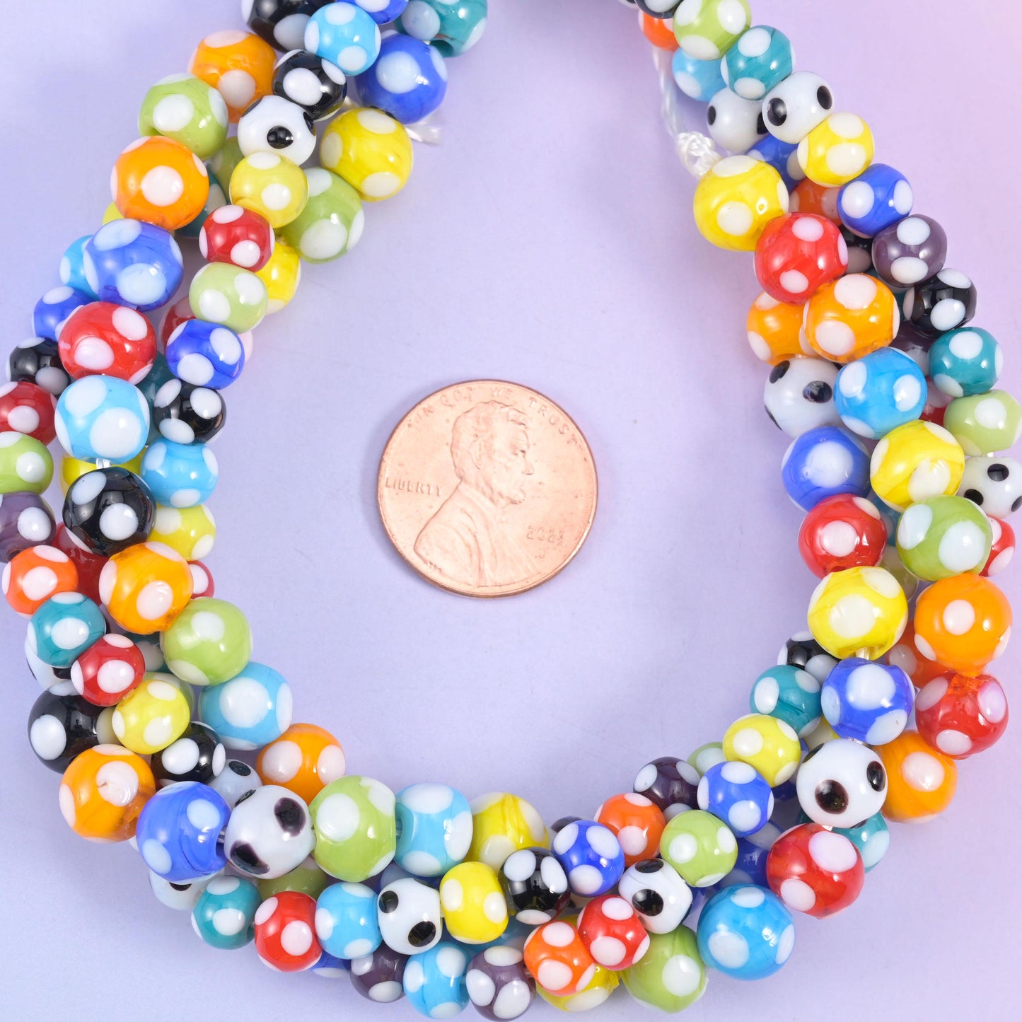 Multi-Color Spotted Round Glass Beads: Jewelry Making, 8.5 Inch Strand