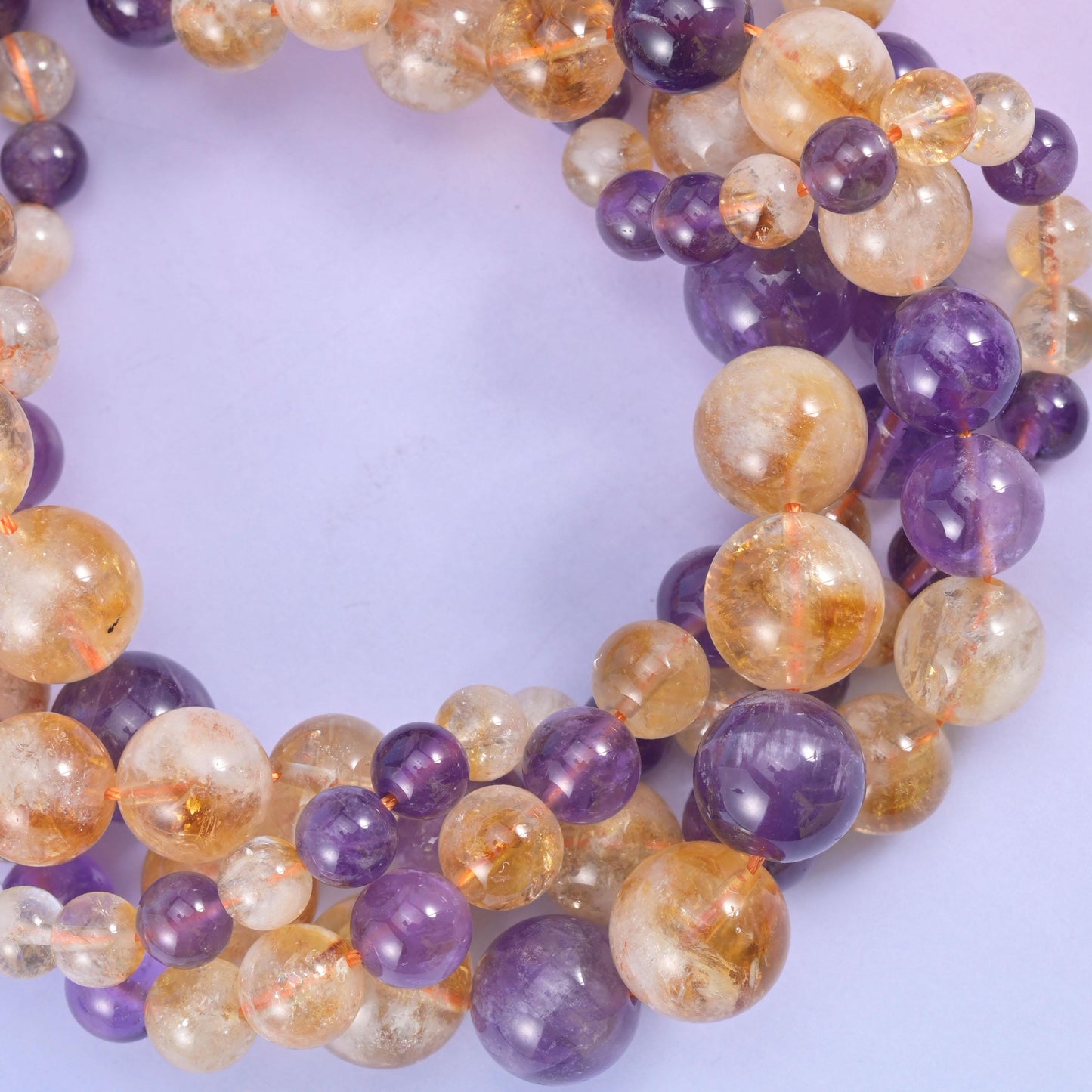 Amethyst Citrine Mixed Smooth Round Beads: Jewelry Making, 15 Inch Strand