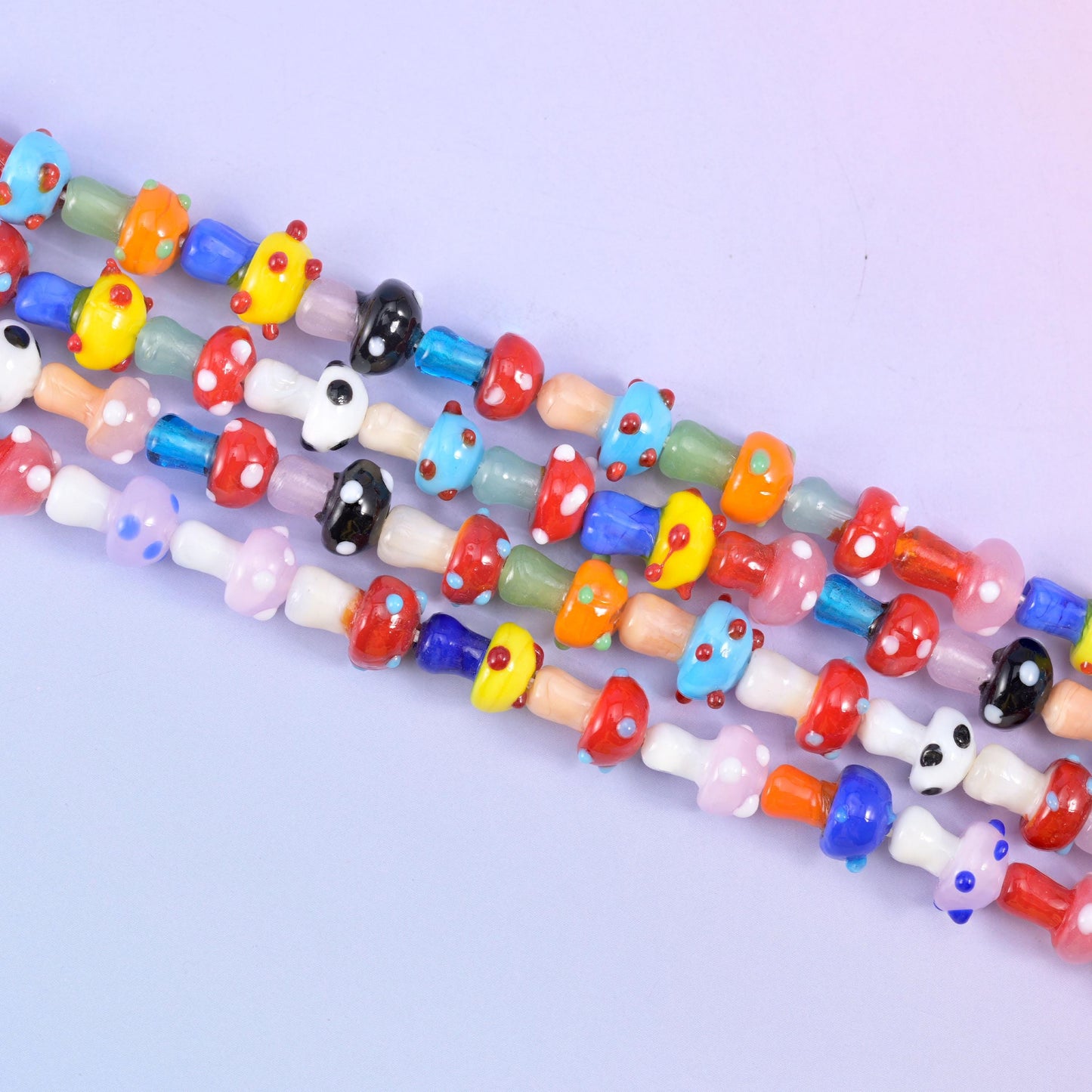 Multi-Color Dotted Mushroom Glass Beads: Sizes Vary, Jewelry Making, 12 Inch Strand