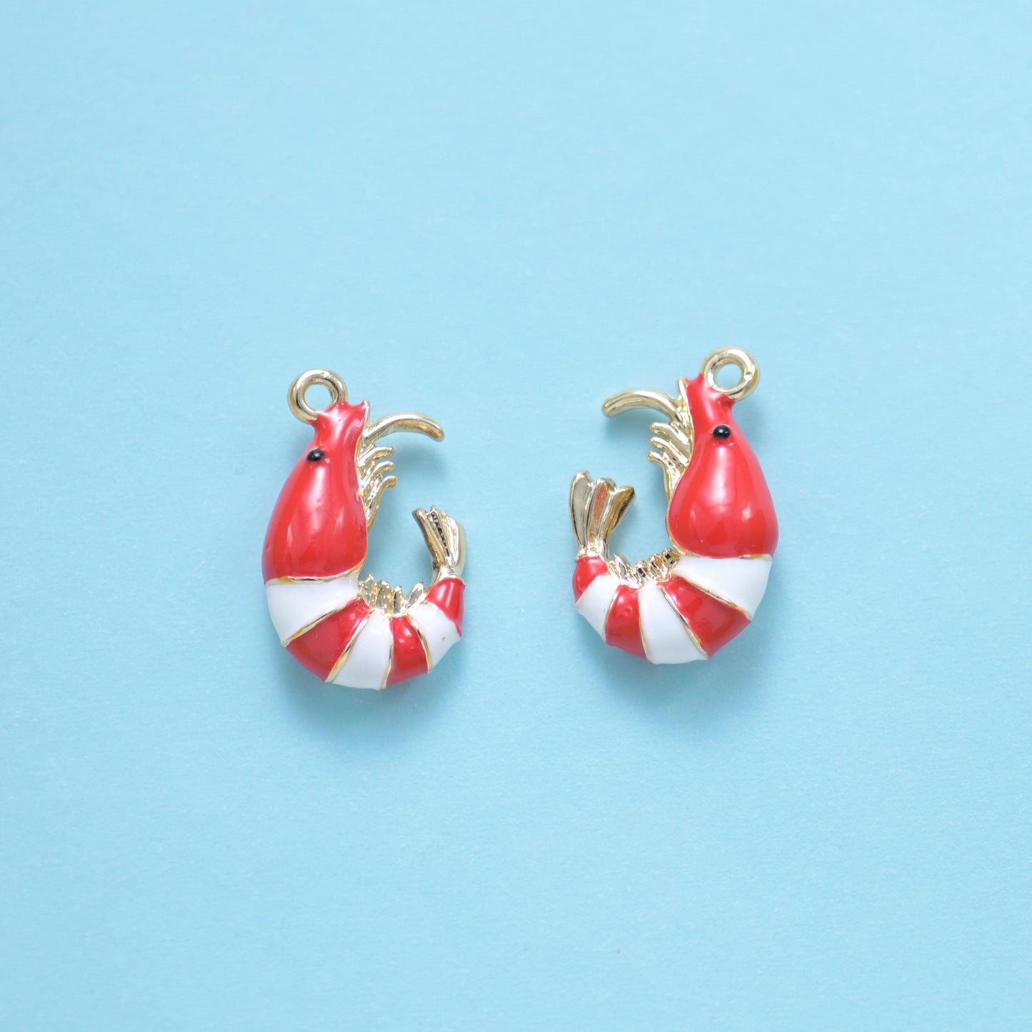 18K Gold Filled Enamel Shrimp Charms for DIY Jewelry Making Supply