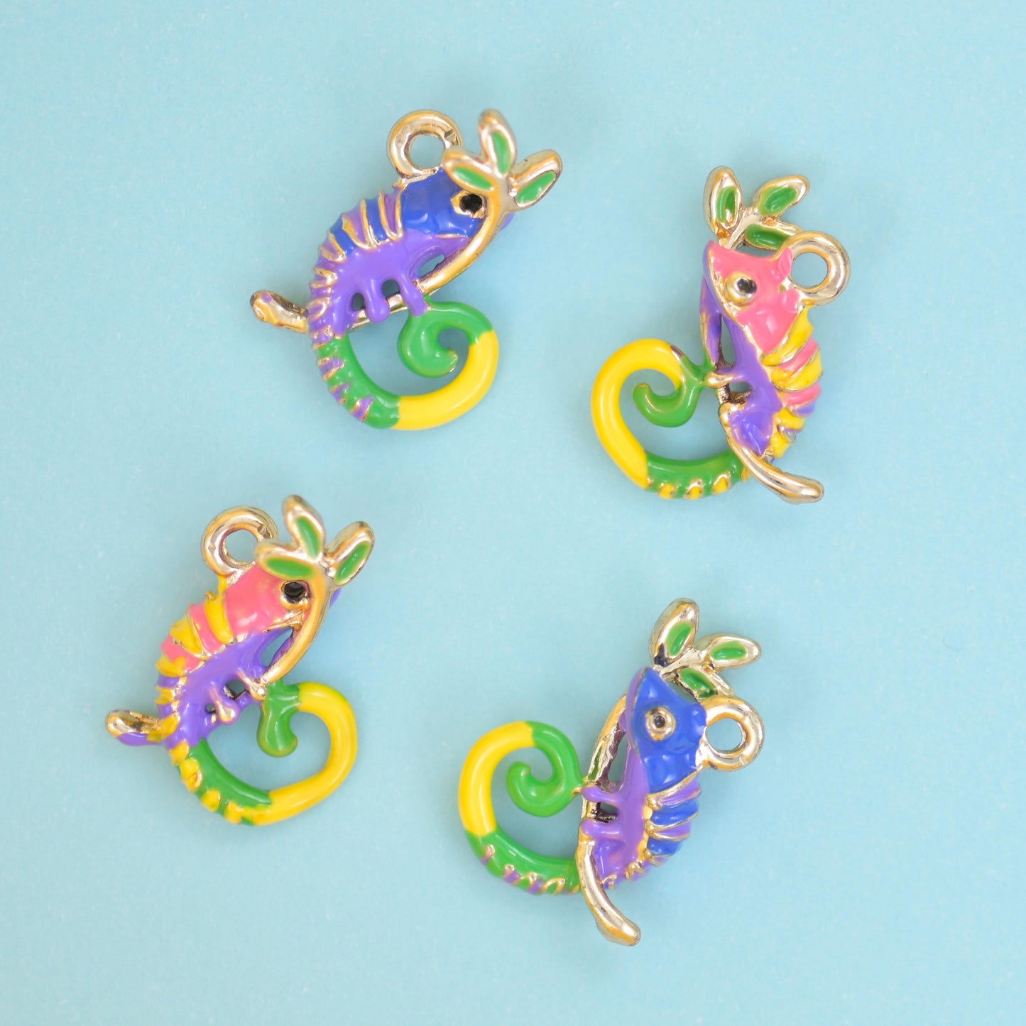 18K Gold Filled Enamel Chameleon Charms for DIY Jewelry Making Supply