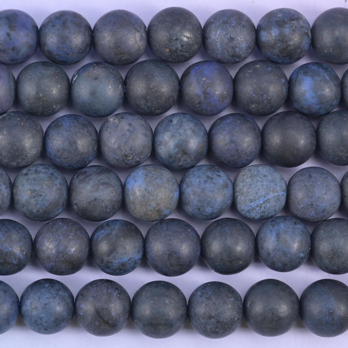 Dark Blue Dumortierite Matte Round Beads: Jewelry Making, 15 Inch Strand